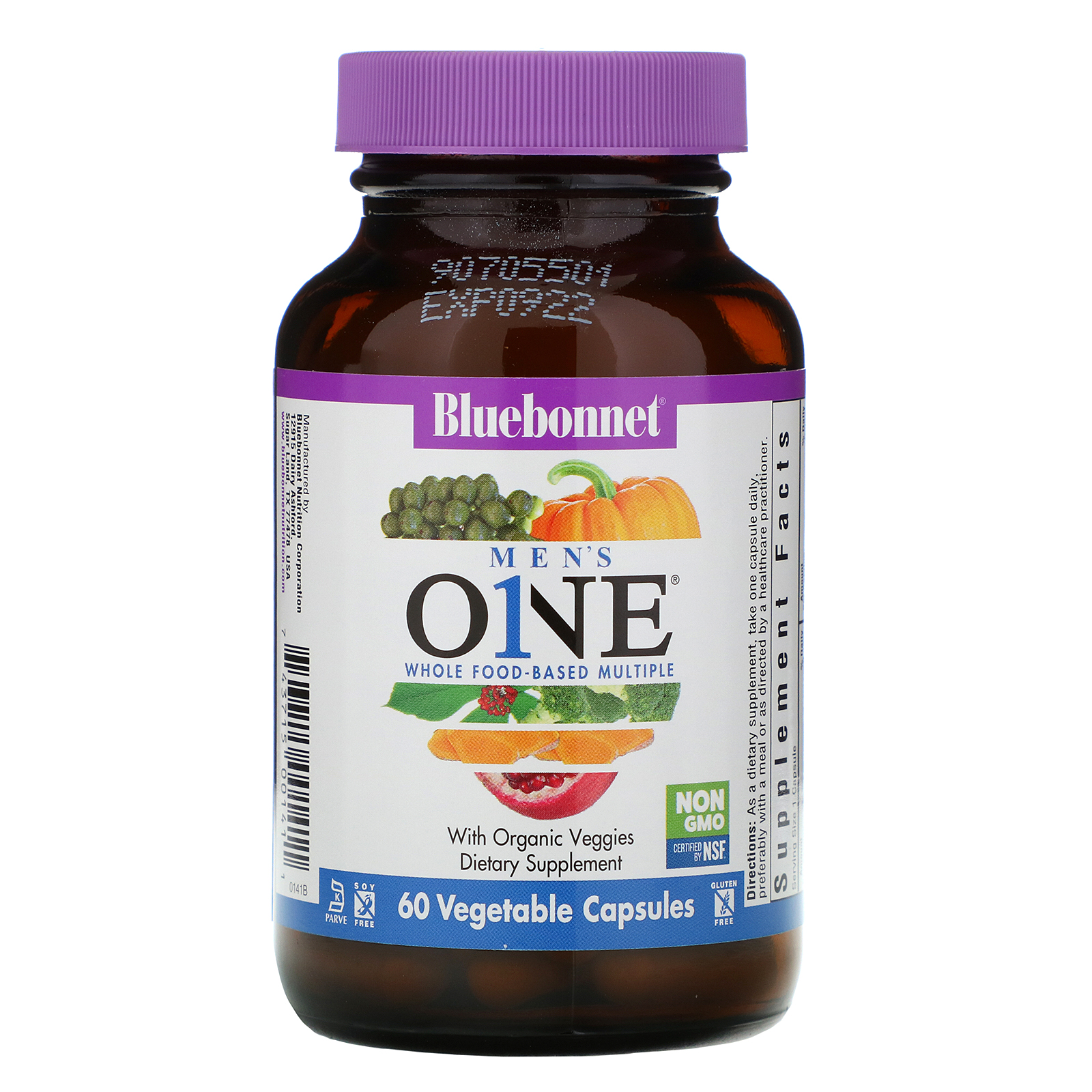 Bluebonnet Nutrition, Men's ONE, Whole Food-Based Multiple, 60 Vegetable Capsules - Imagem 3
