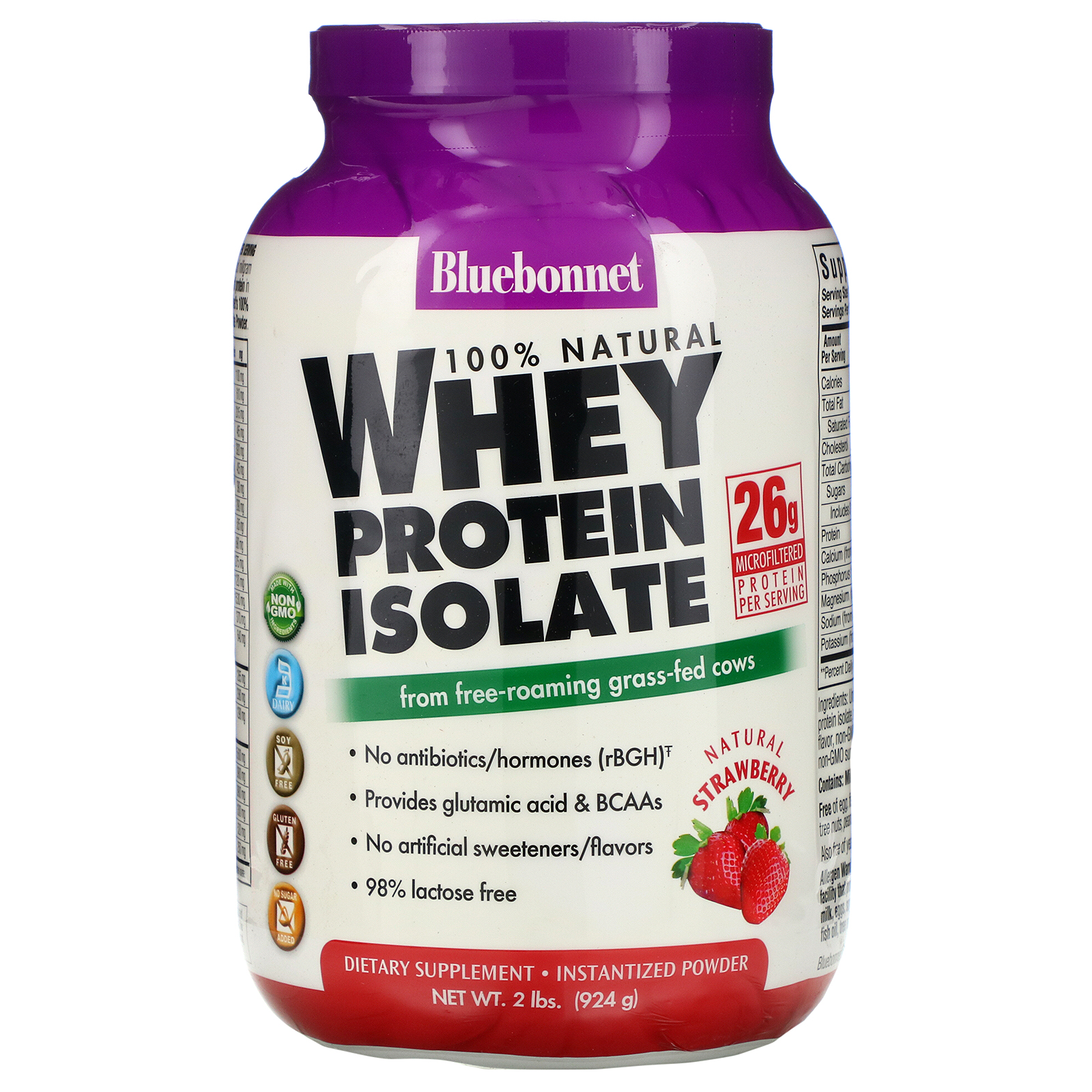 Bluebonnet Nutrition, 100% Natural, Whey Protein Isolate, Natural Strawberry Flavor, 2 lb (924 g)