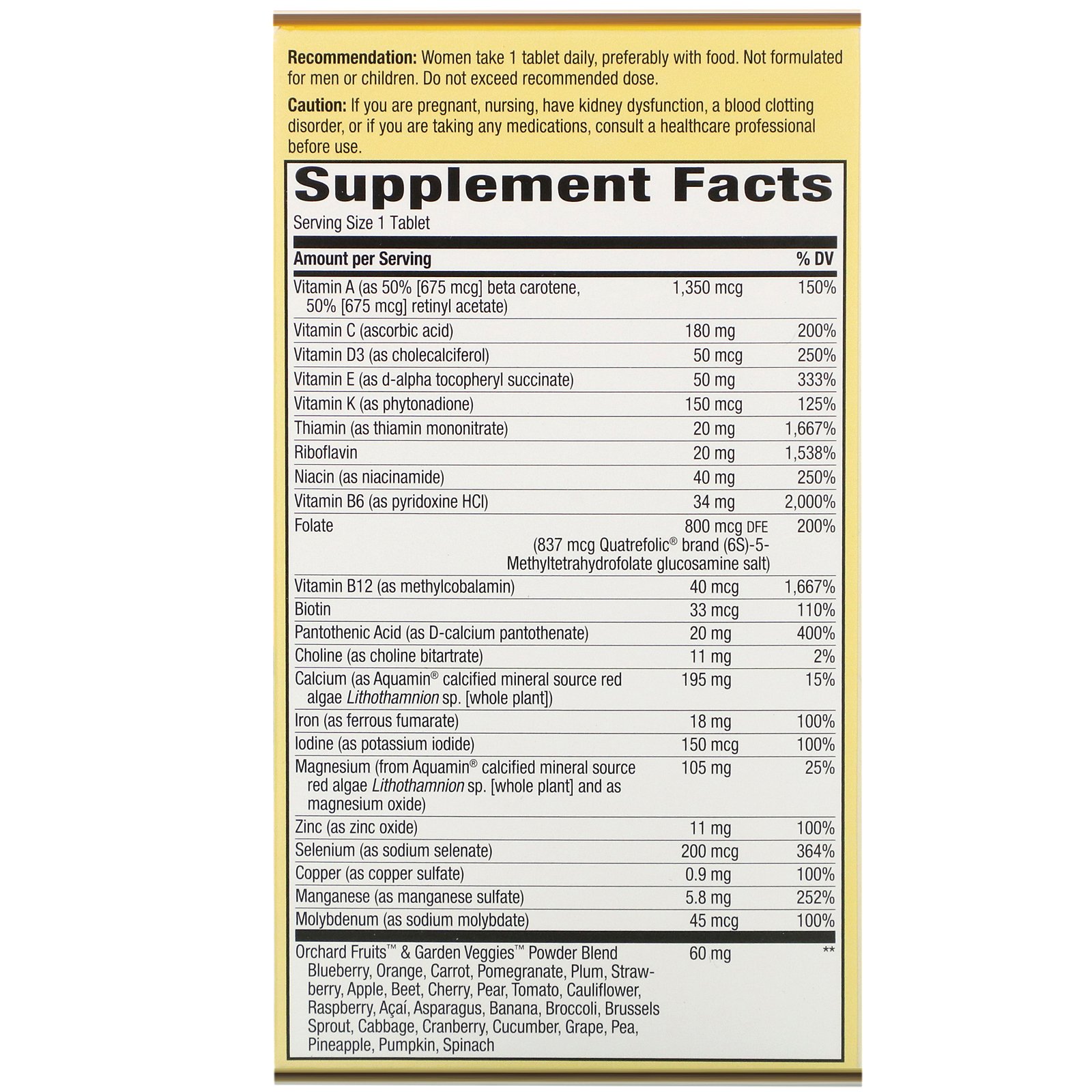 Nature's Way, Alive! Once Daily, Multivitamínico Ultra Potencial para Mulheres, 60 Comprimidos - Imagem 2