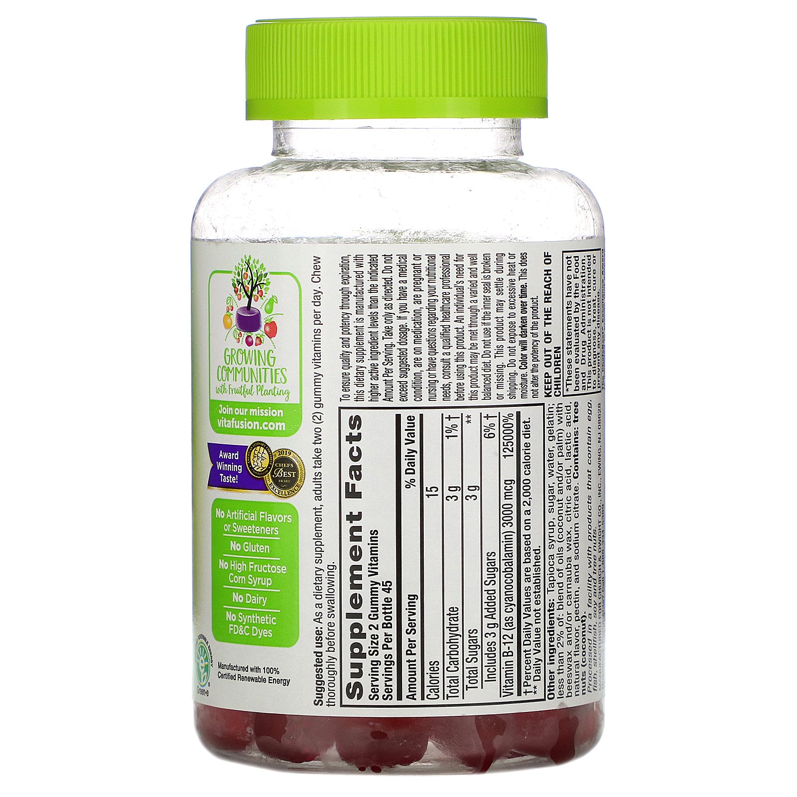 VitaFusion, Extra Strength B-12, Natural Cherry Flavor, 3,000 mcg, 90 Gummies - Imagem 2