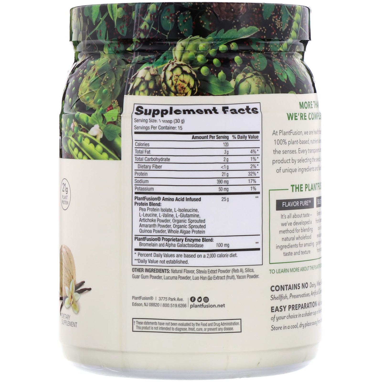 PlantFusion, Complete Protein, Creamy Vanilla Bean, 15.87 oz (450 g) - Imagem 2