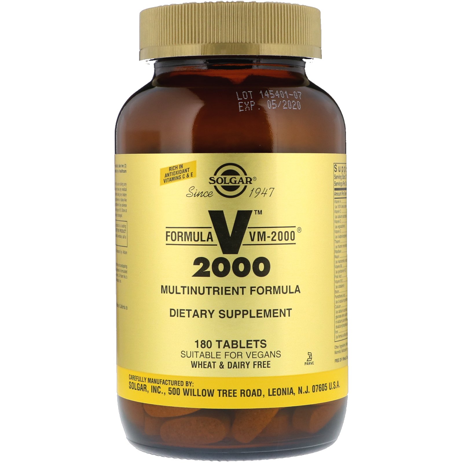 Solgar, Fórmula VM-2000, Multinutrientes, 180 comprimidos