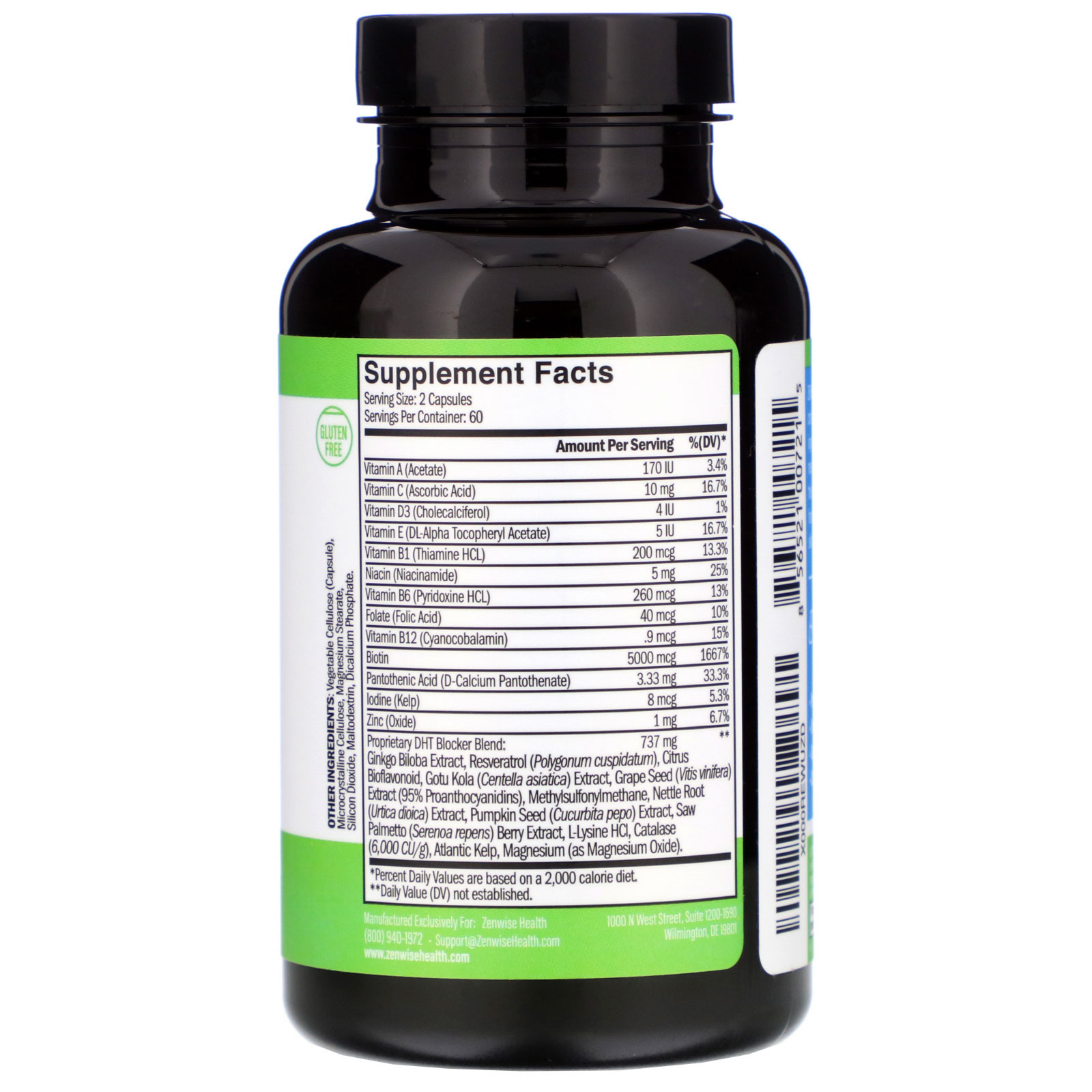 Zenwise Health, Vitaminas Diárias para Crescimento Capilar com Bloqueador de DHT, 120 Cápsulas Vegetais - Imagem 2