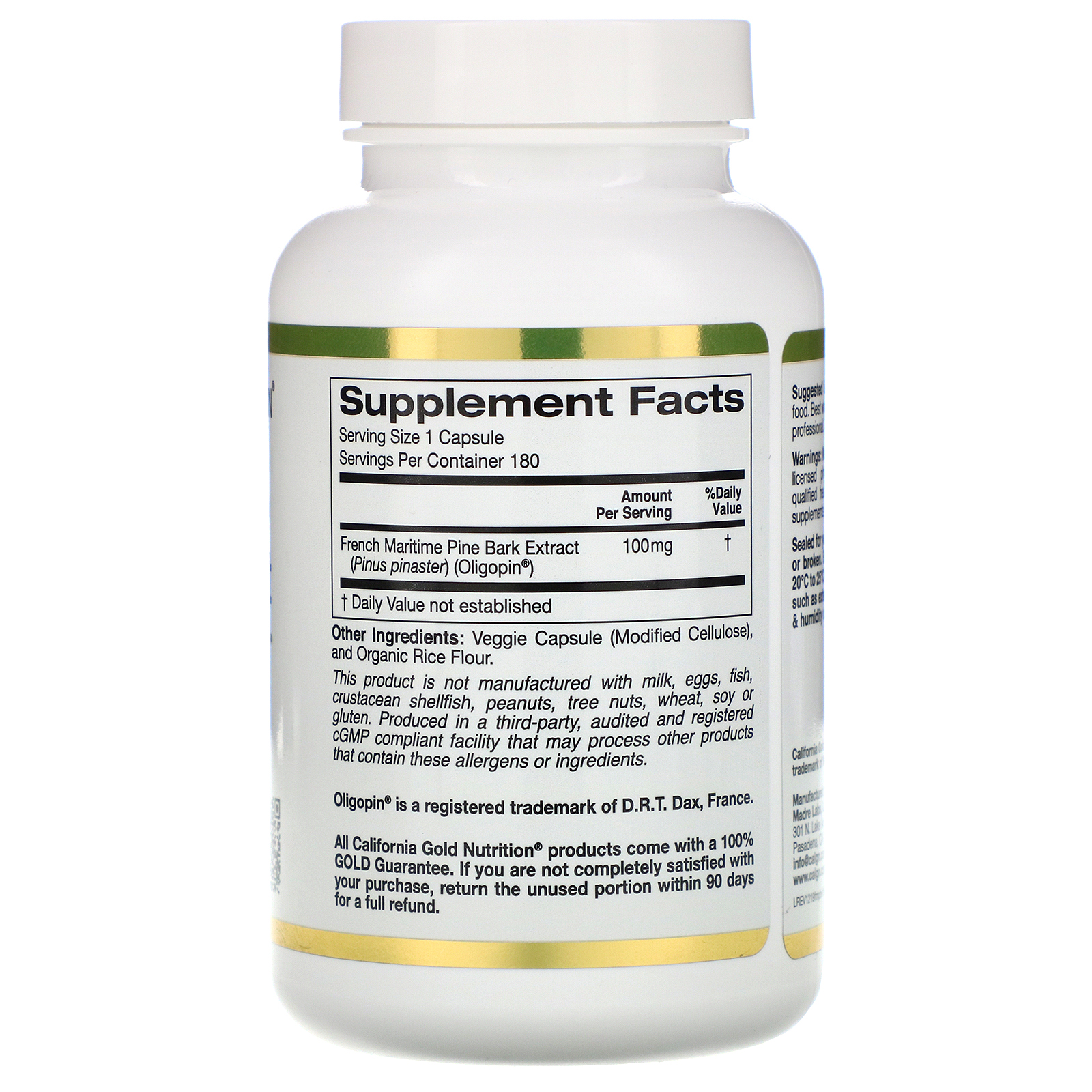 California Gold Nutrition, Extrato de Casca de Pinheiro-Bravo Francês, Oligopin, Polifenol Antioxidante, 100 mg, 180 Cápsulas Vegetais - Imagem 2