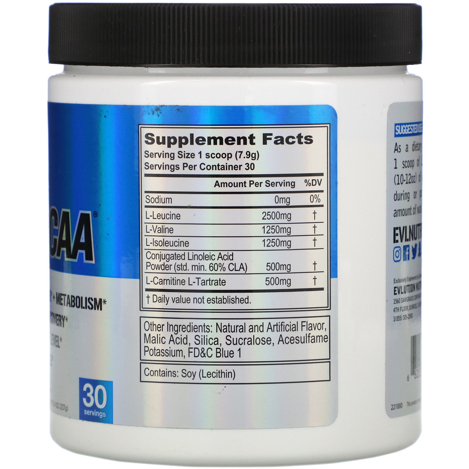 EVLution Nutrition, LEAN BCAA, Blue Raz, 8.4 oz (237 g) - Imagem 2