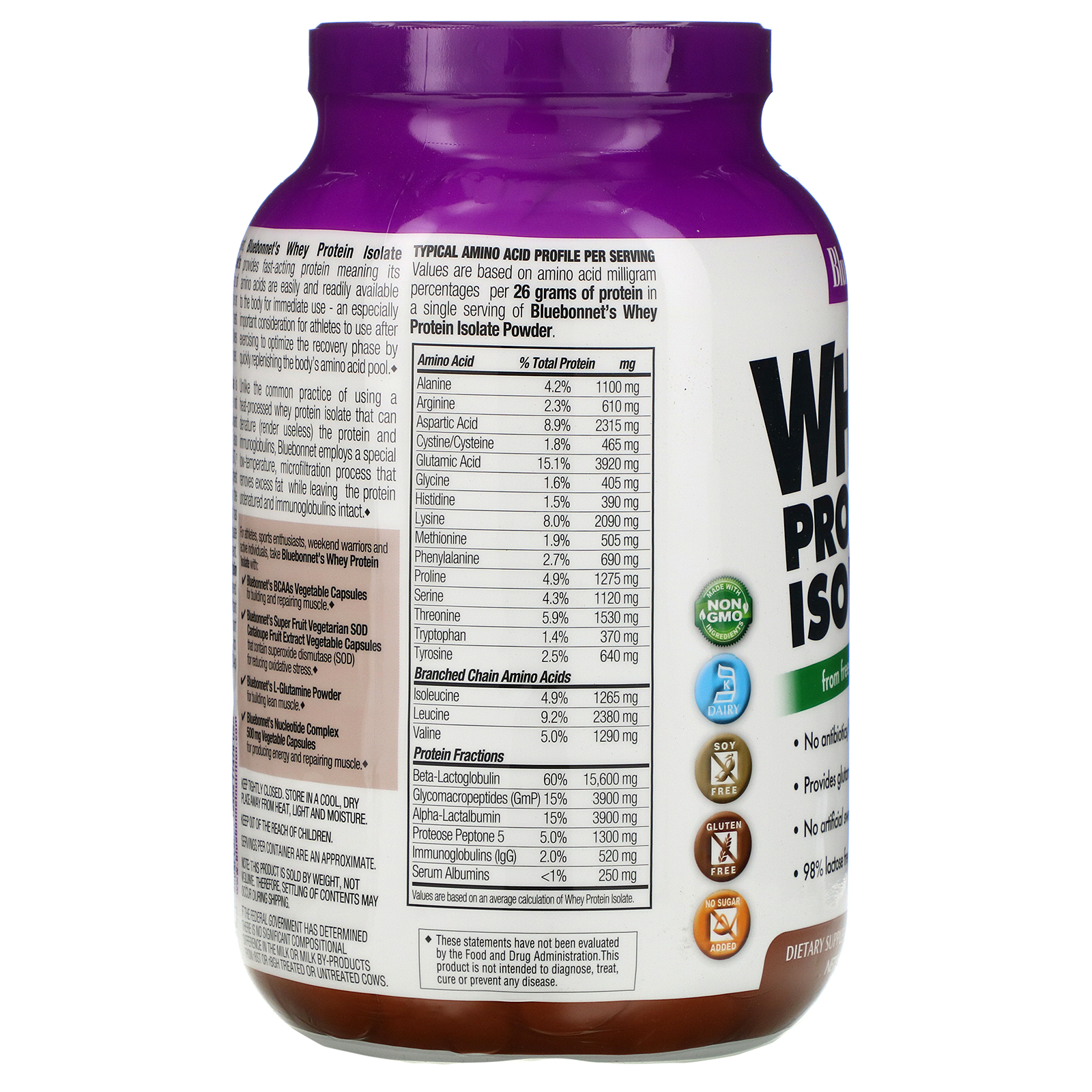 Bluebonnet Nutrition, Isolado de Whey Protein, Chocolate Natural, 2 lbs (924 g) - Imagem 2