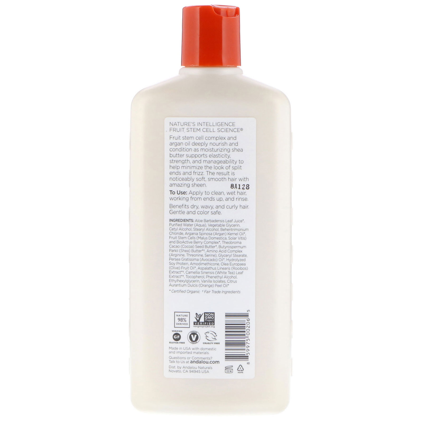 Andalou Naturals, Condicionador, Rico em Umidade para um Brilho Suave e Macio, Carité e Óleo de Argânia, 11,5 onças fluidas (340 ml) - Imagem 2