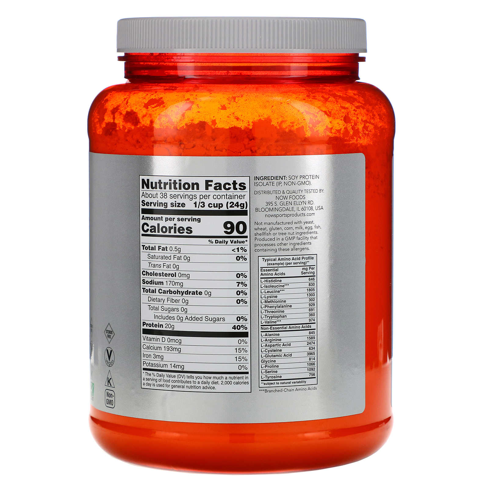 Now Foods, Sports, Isolado de Proteína de Soja, Natural e Sem Sabor, 907 g (2 lbs) - Imagem 2