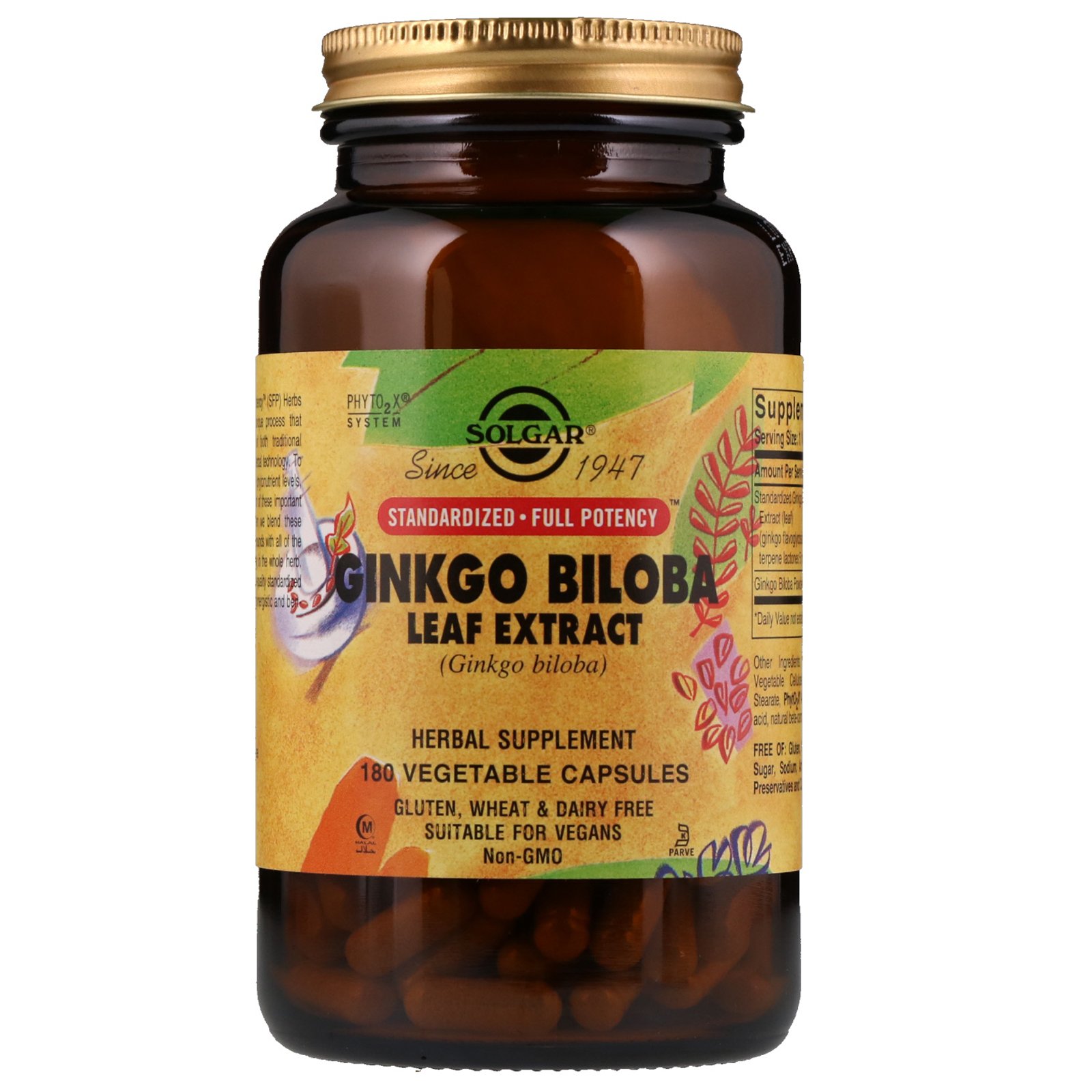 Solgar, Extrato de Folha de Ginkgo Biloba, 180 Cápsulas Vegetais