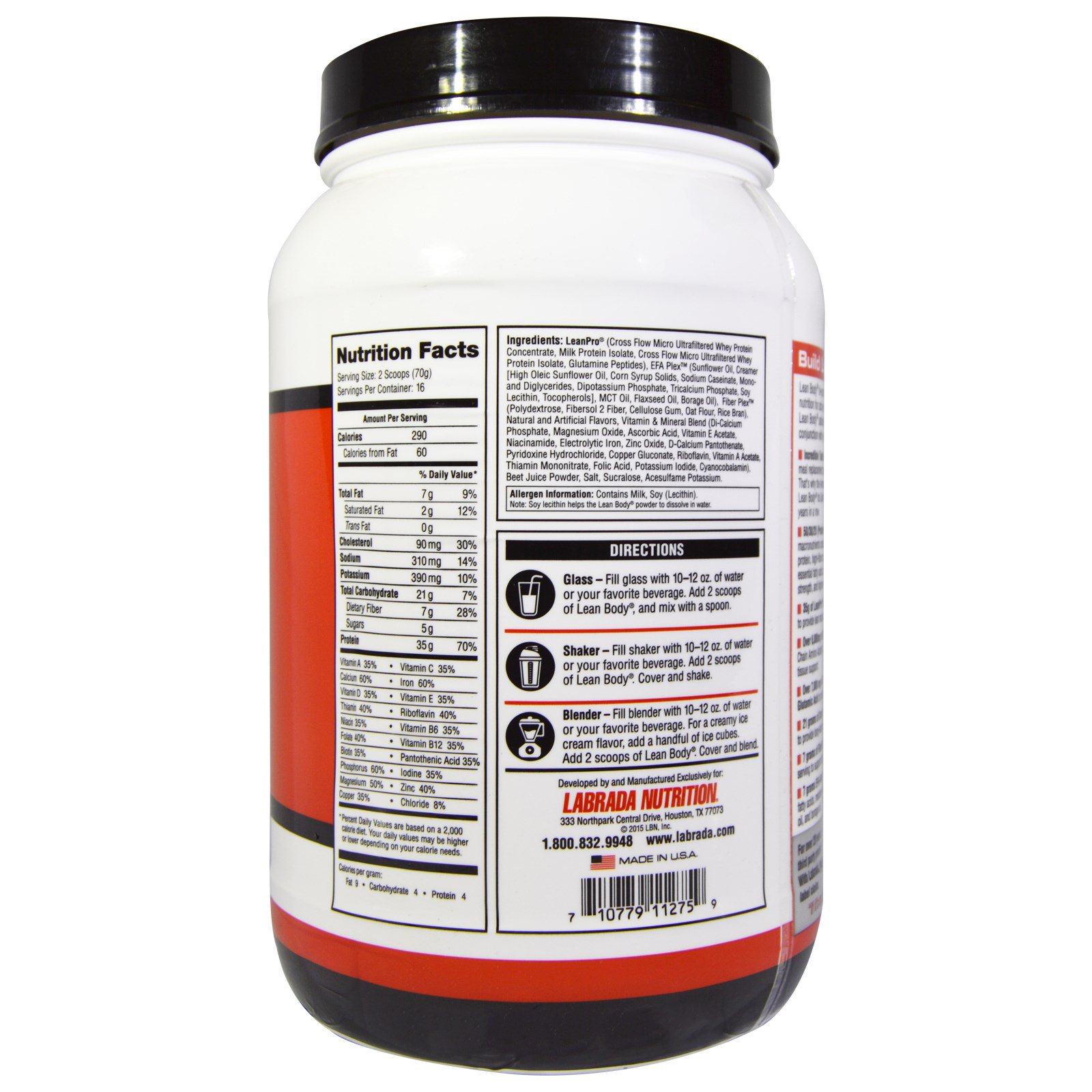 Labrada Nutrition, Lean Body, Shake para Substituição de uma Refeição, Morango, 2,47 lbs (1120 g) - Imagem 2