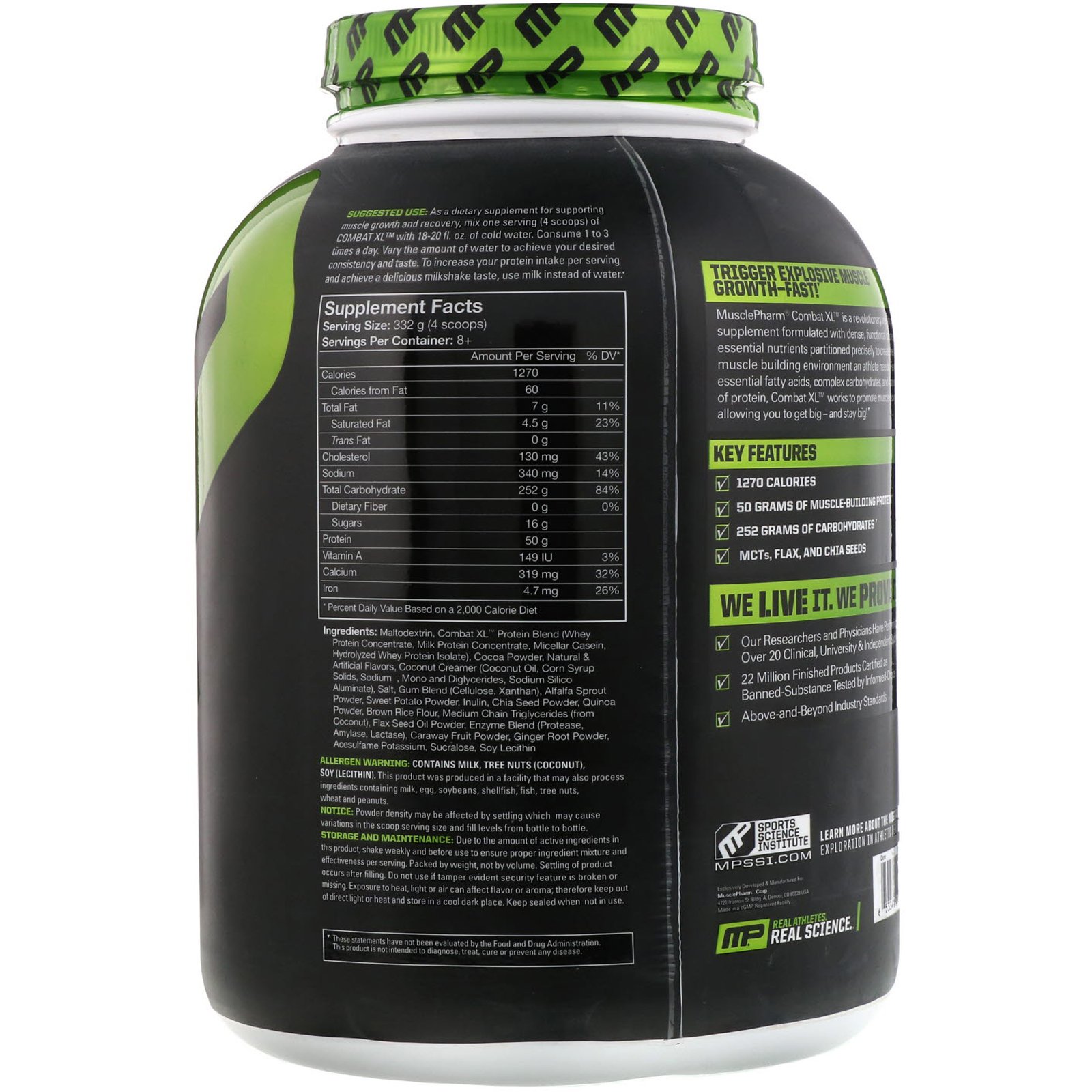 MusclePharm, Ganhador de Massa Combat XL, Chocolate, 6 lbs (2722 g) - Imagem 2