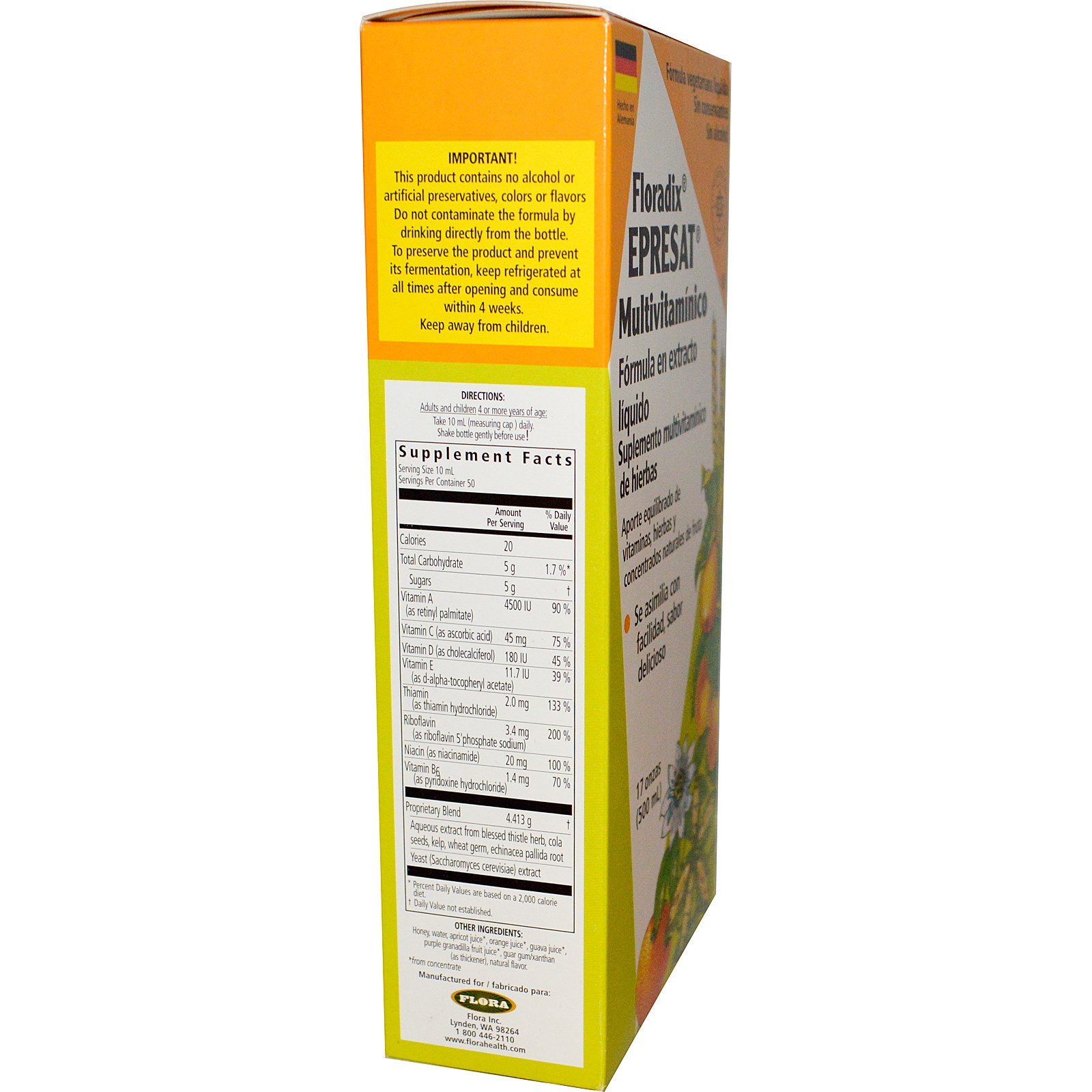Flora, Floradix, Epresat Multivitaminíco, Fórmula de Extrato Líquido, sem álcool, 17 fl oz (500 ml) - Imagem 2