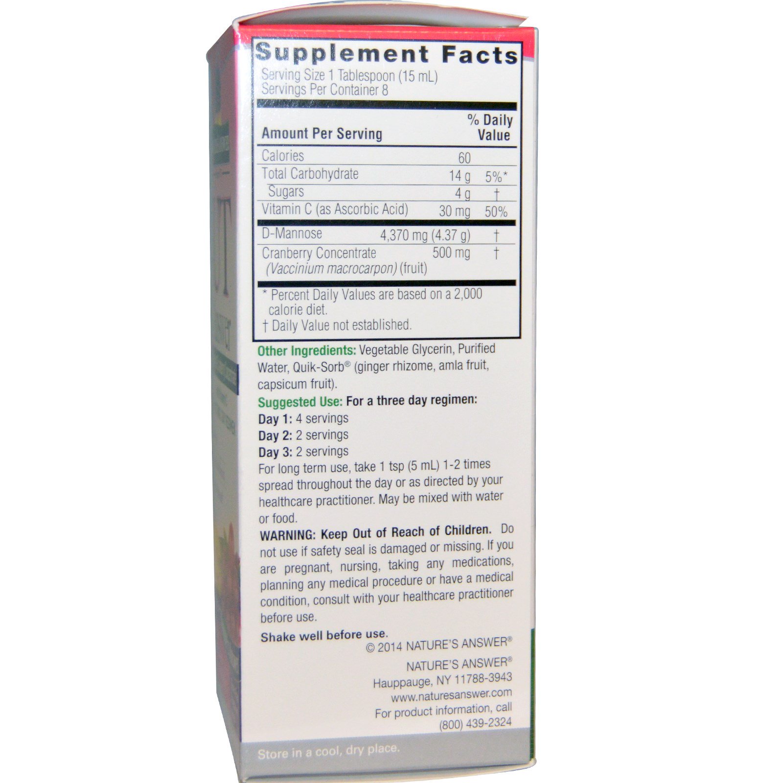 Nature's Answer, UT Answer, D-Manose e Concentrado de Cranberry, 4.870 mg, 120 ml (4 fl oz) - Imagem 2