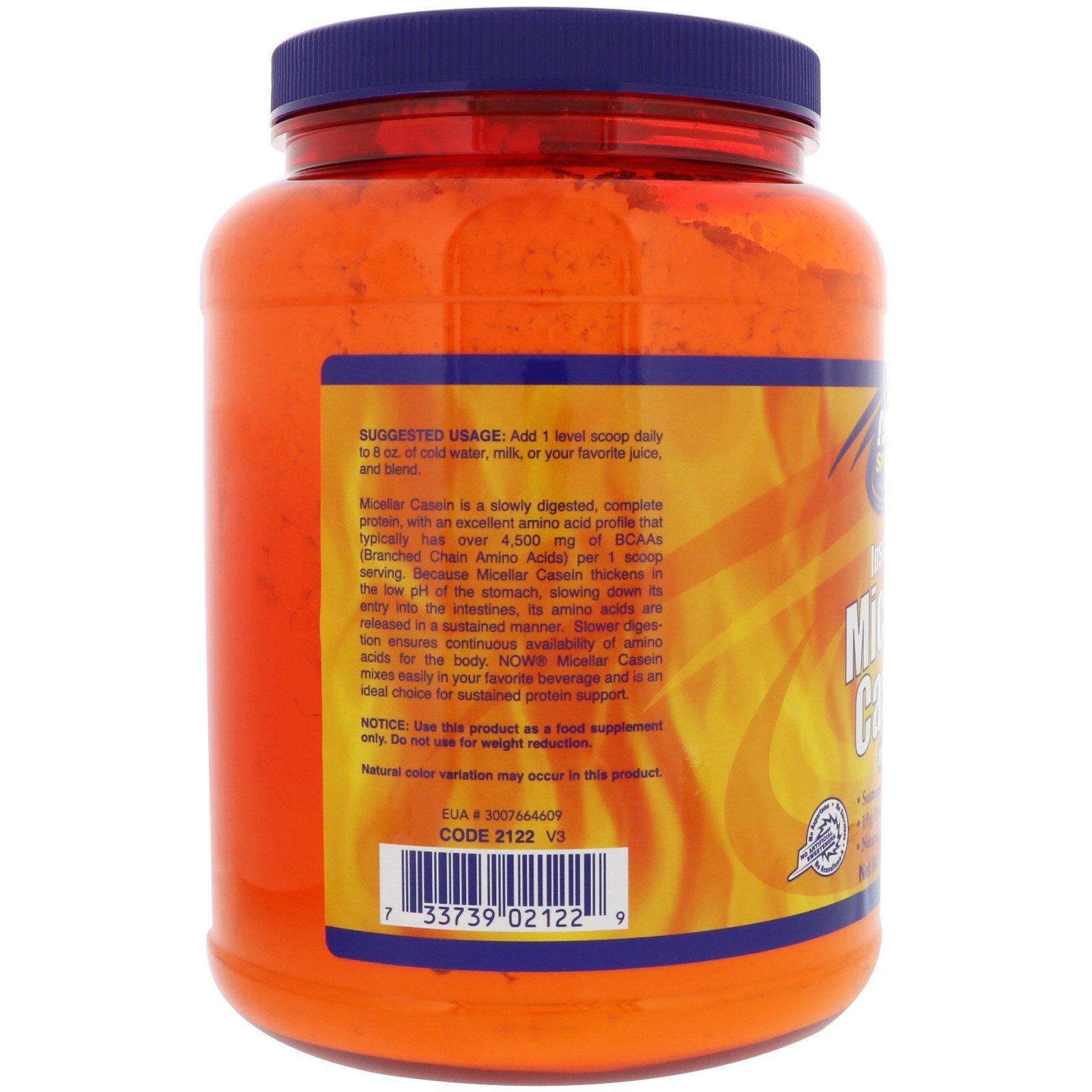 Now Foods, Sports, Caseína Micelar, Instantânea, Sem Sabor Natural, 816 g (1,8 lbs) - Imagem 3