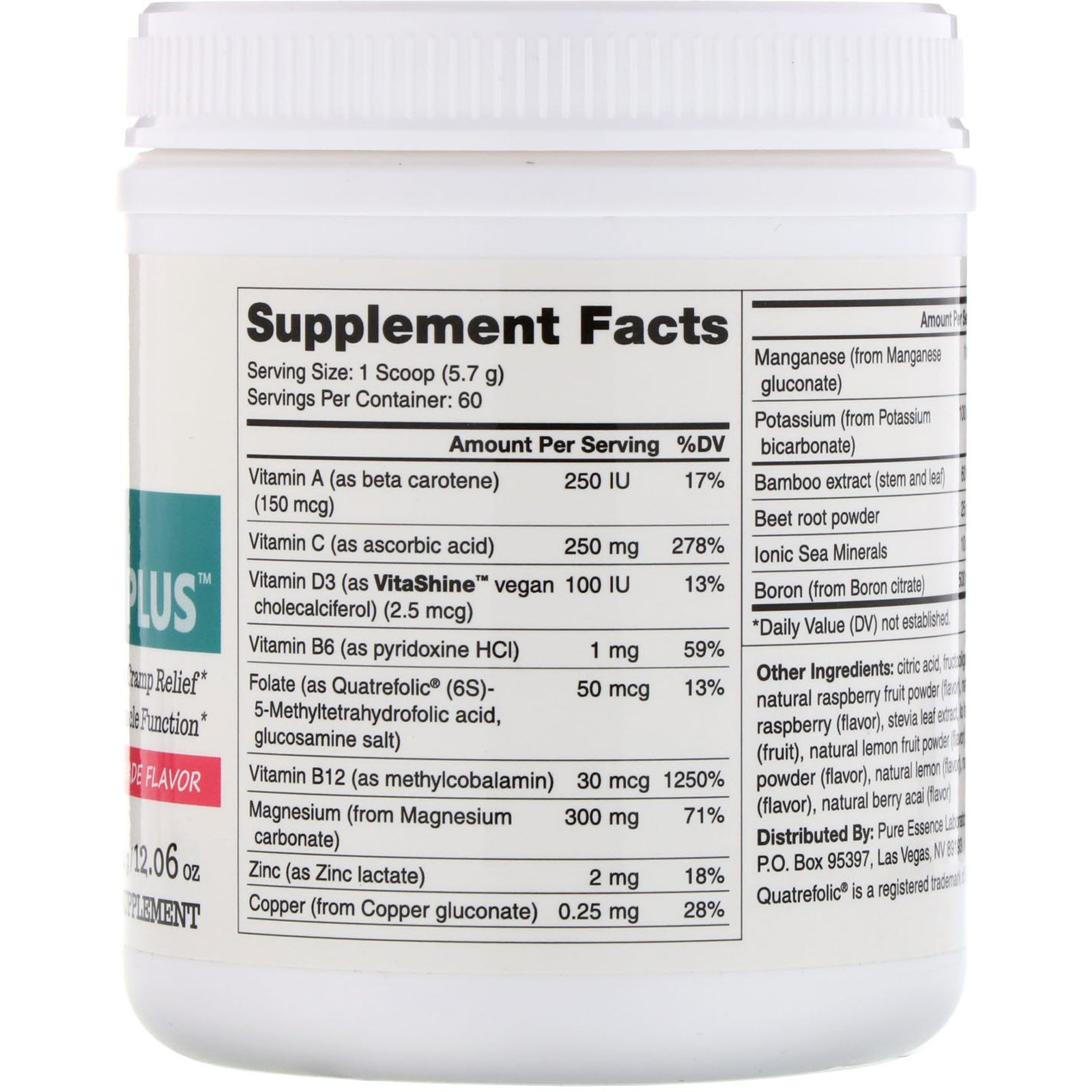 Pure Essence, Ionic-Fizz, Magnesium Plus, Sabor de Limonada com Framboesa, 12,06 oz (342 g) - Imagem 2