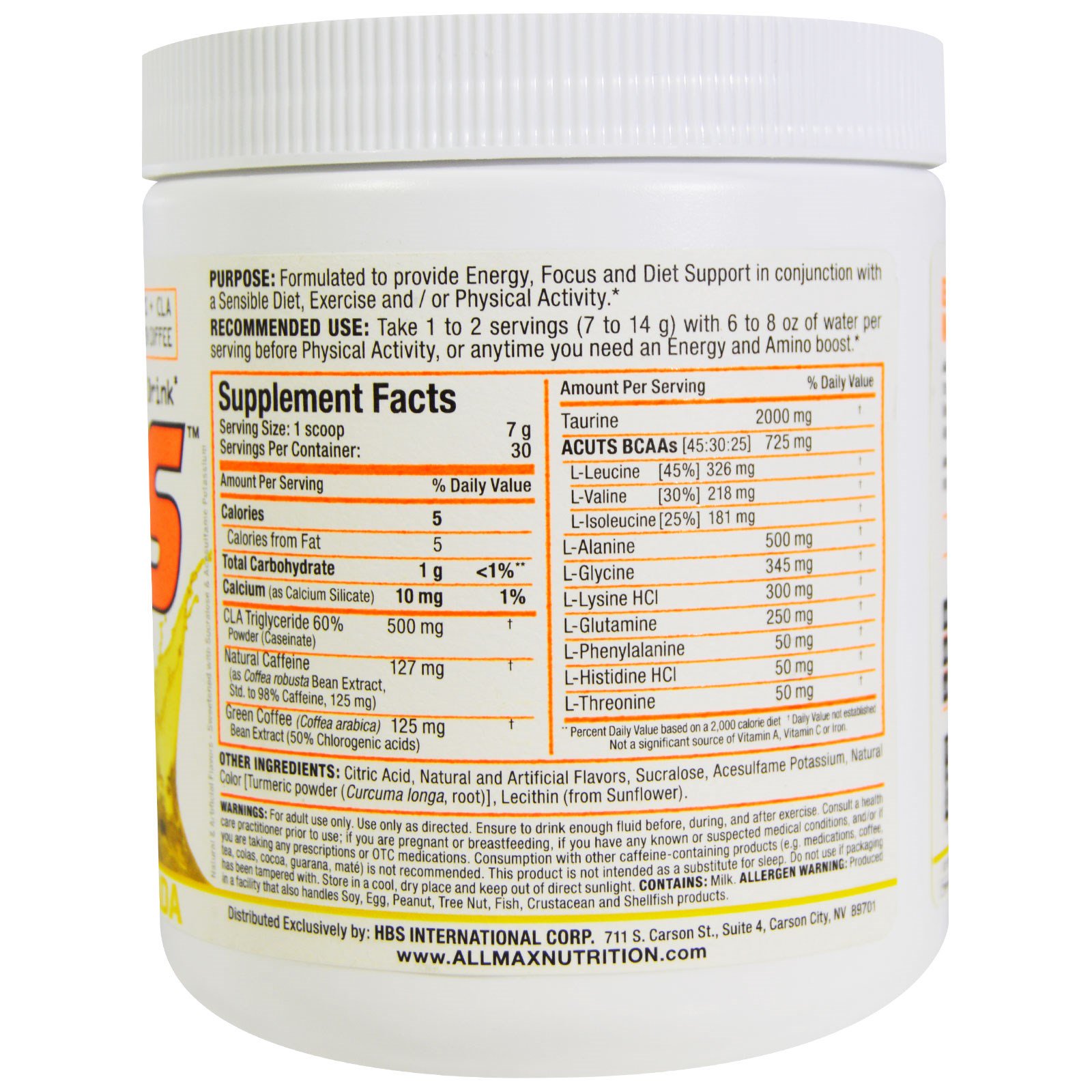 ALLMAX Nutrition, ACUTS, Amino-Charged Energy Drink, Pina Colada, 7.4 oz (210 g) - Imagem 2