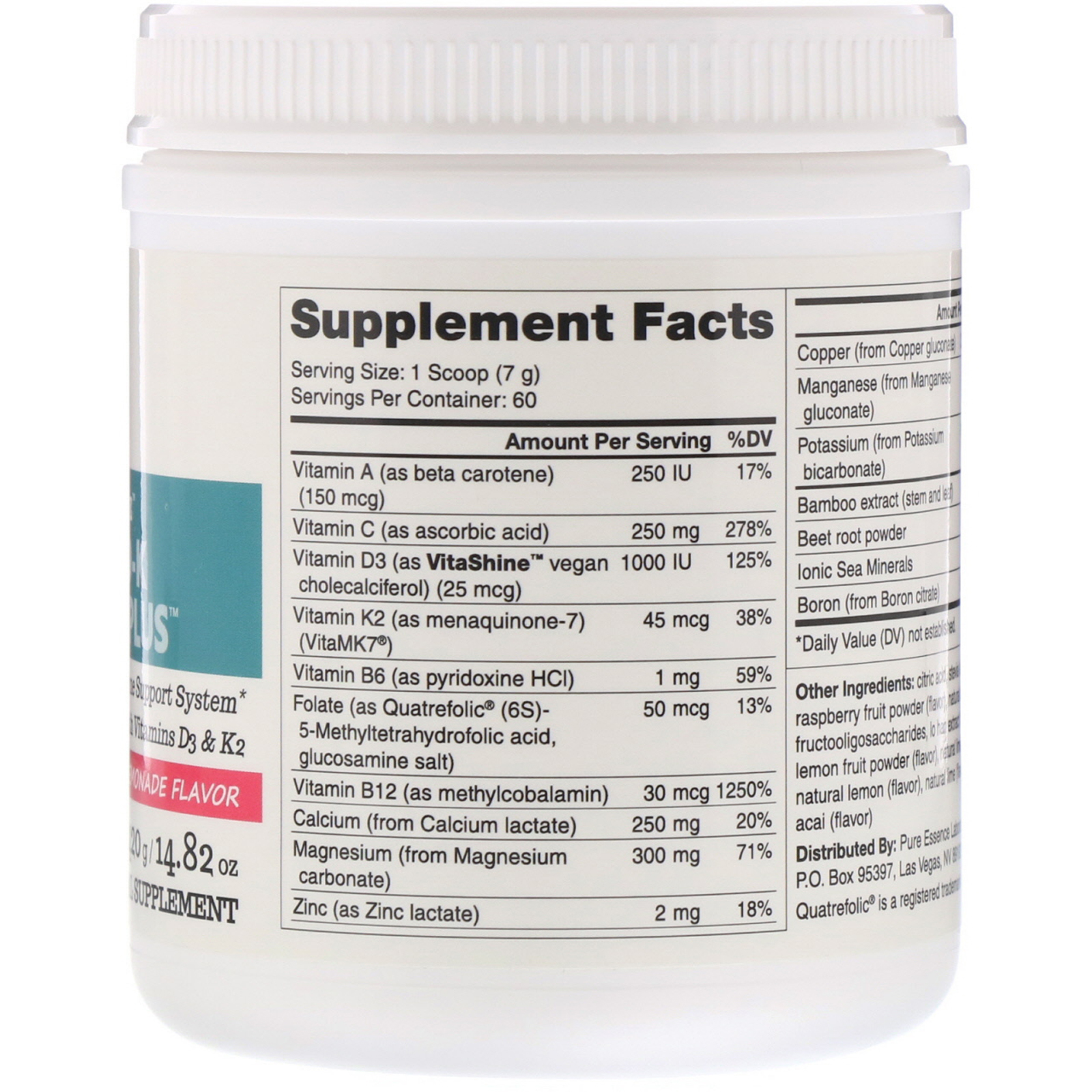 Pure Essence, Ionic-Fizz, Super Cálcio D-K Plus, limonada de framboesa, 14.82 oz (420 g) - Imagem 2