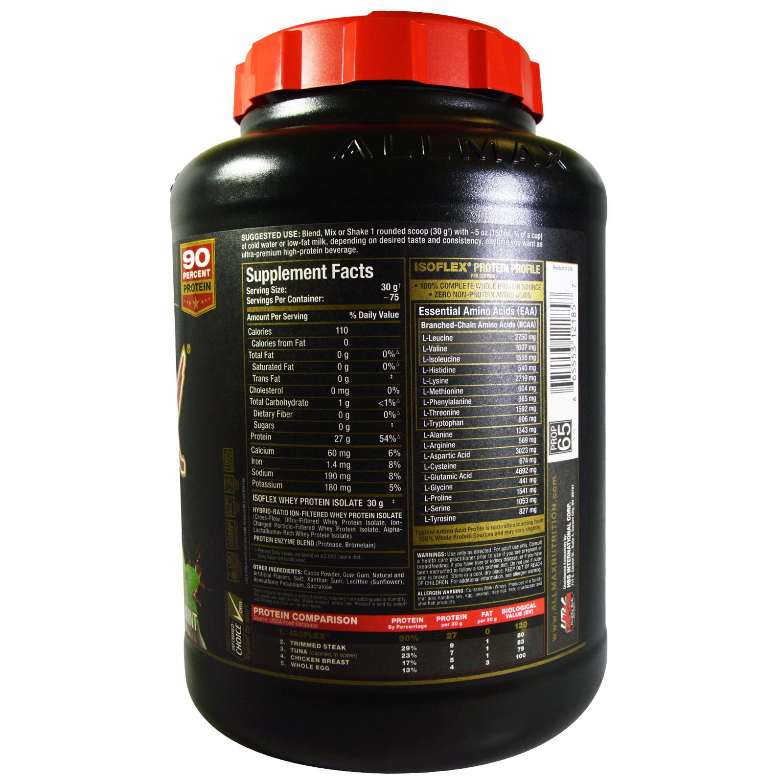 ALLMAX Nutrition, Isoflex, Isolado de Proteína Whey Puro (Filtragem de Partículas Carregadas de Íon WPI), Chocolate e Menta, 2,27 kg (5 lbs) - Imagem 2