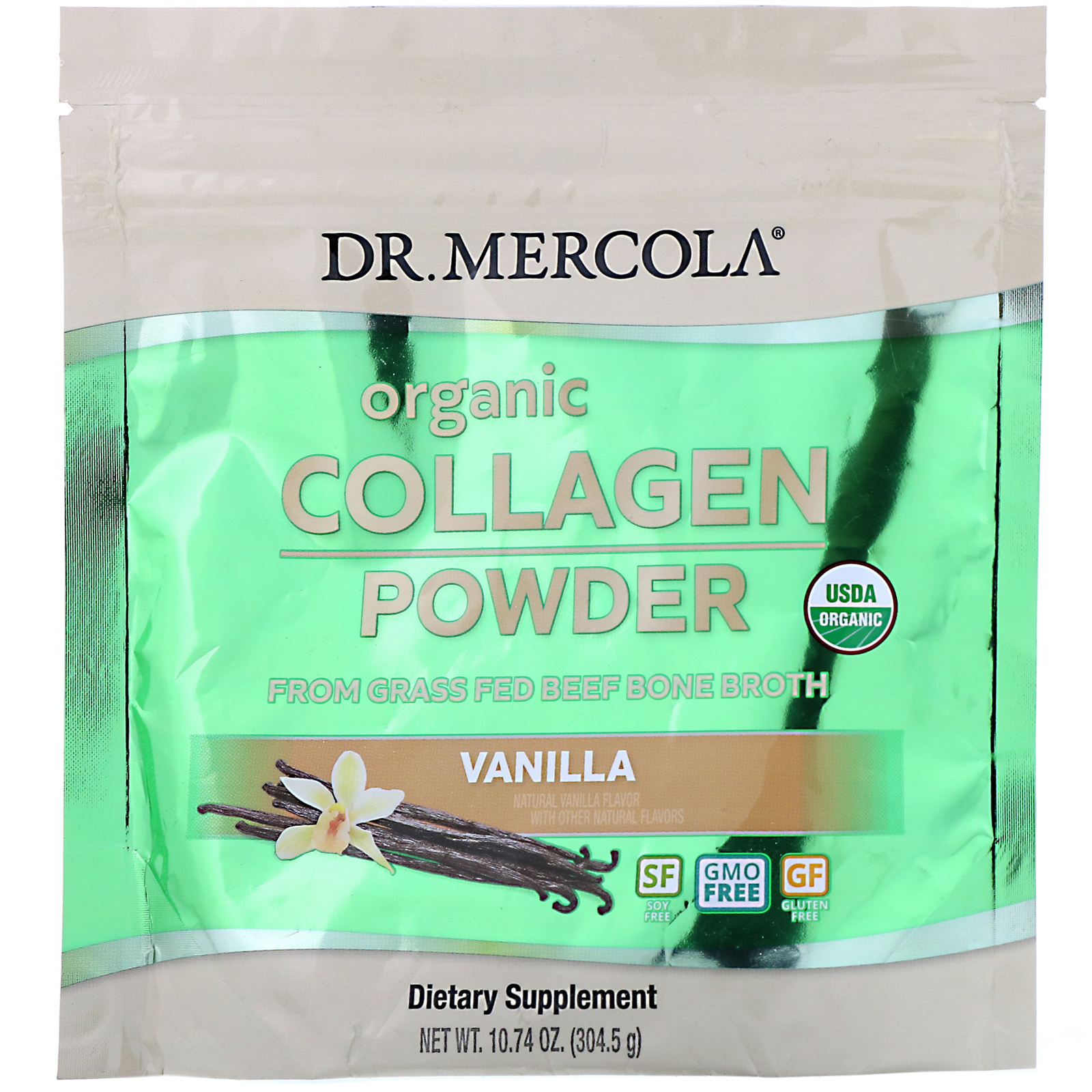 Dr. Mercola, Pó de Colágeno Orgânico, Baunilha, 304,5 g (10,74 oz)