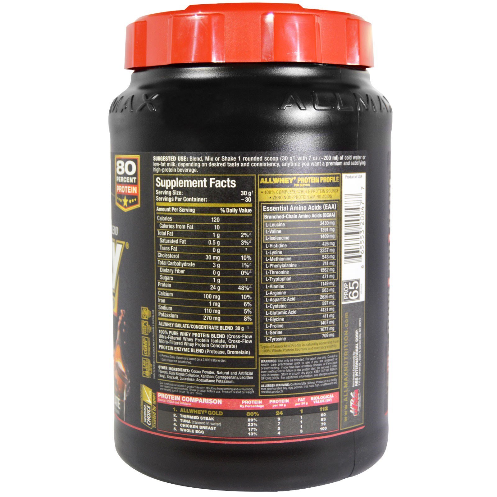 ALLMAX Nutrition, AllWhey Gold, 100% Proteína Whey + Isolado de Proteína Whey Premium, Chocolate, 907 g (2 lbs). - Imagem 2