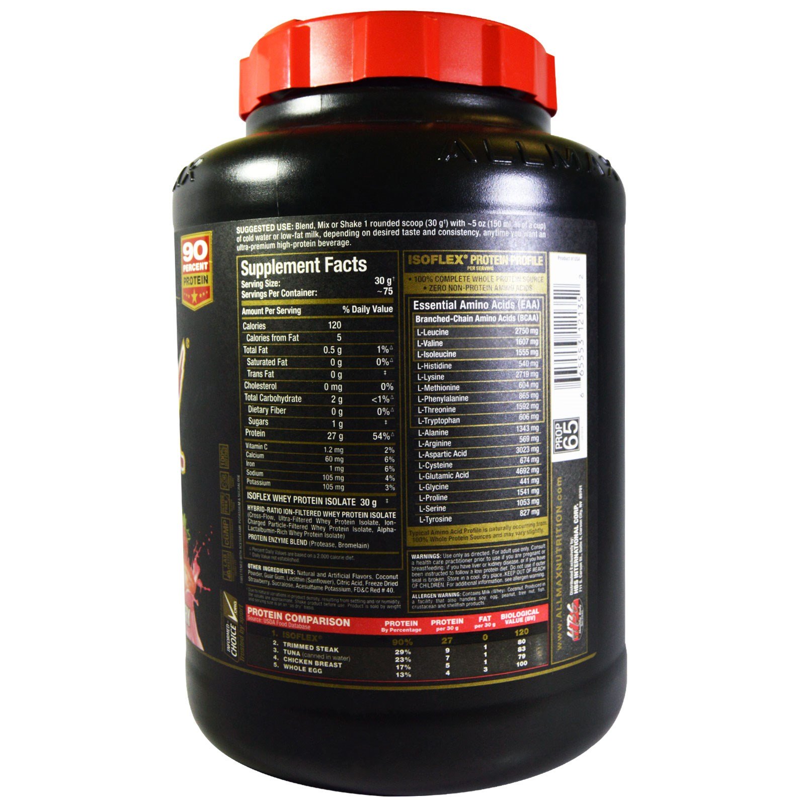 ALLMAX Nutrition, Isoflex, 100% Proteína Isolada de Soro de Leite Pura (Proteína Isolada por Filtração com Íons), Morango, 2.27 kg - Imagem 2