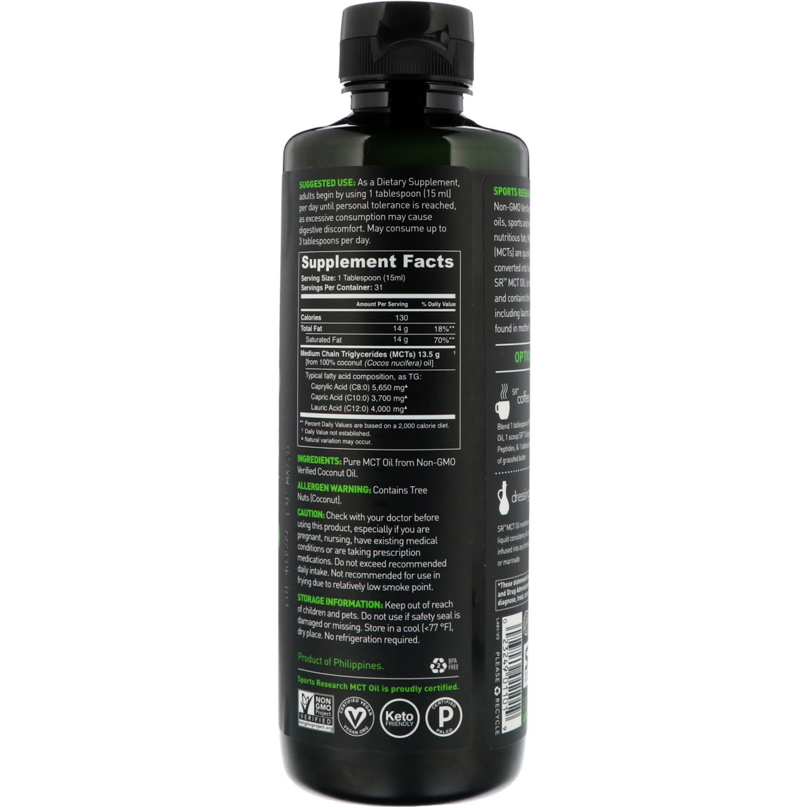 Sports Research, Óleo TCM, Sem Sabor, 473 ml (16 fl oz) - Imagem 2