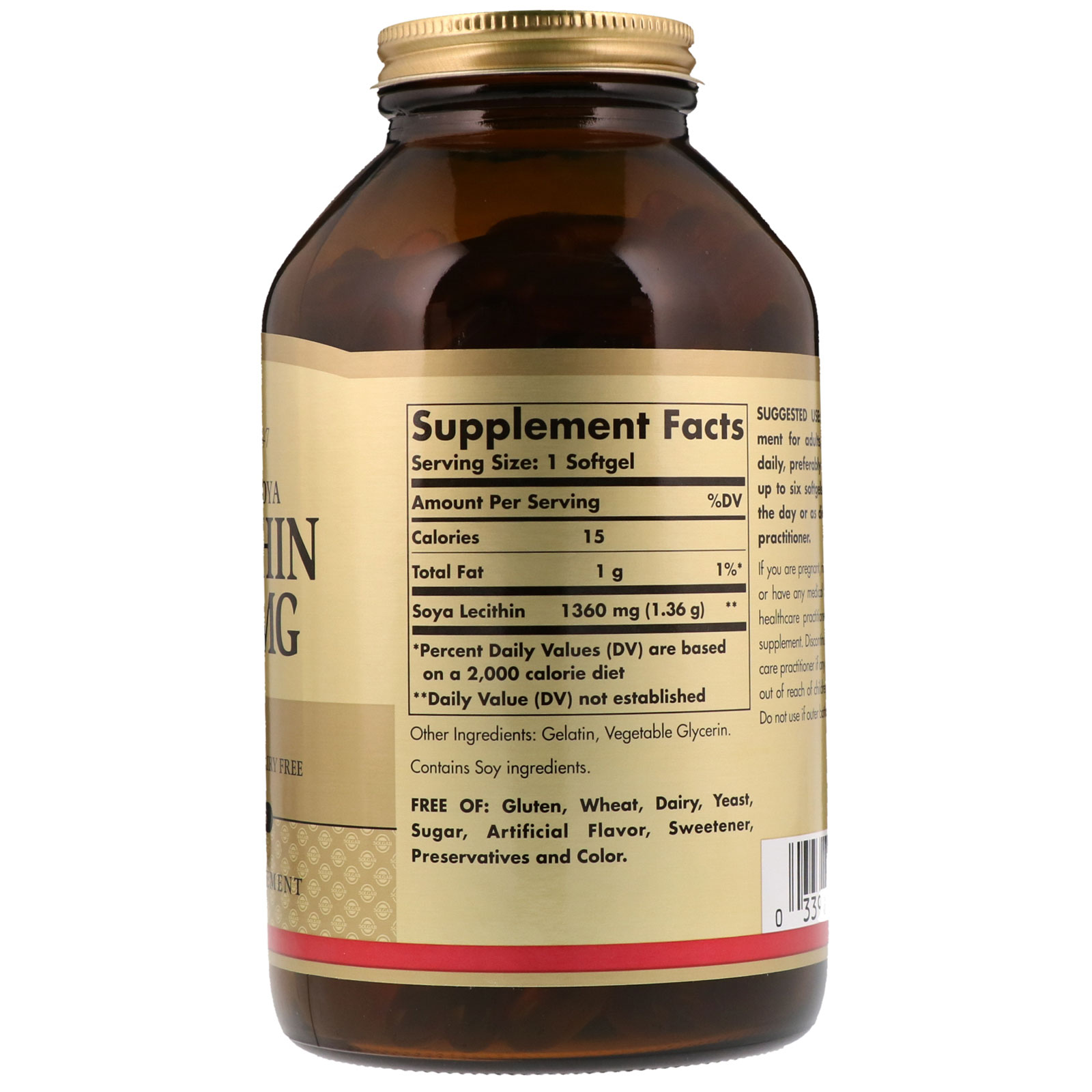 Solgar, Lecitina de Soja Natural, 1.360 mg, 250 Softgels - Imagem 2
