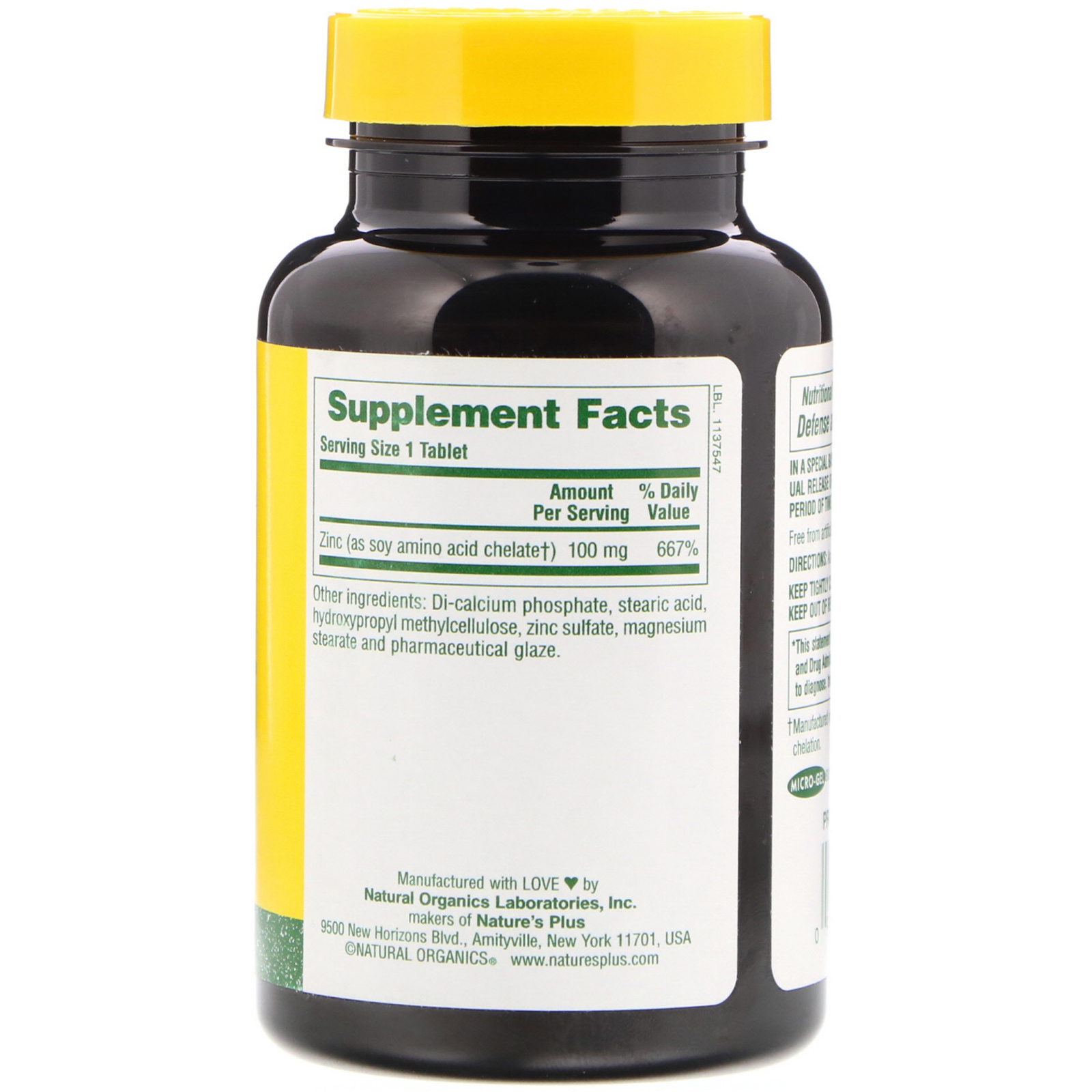 Nature's Plus, Mega Zinco, 100 mg, 90 Comprimidos - Imagem 2