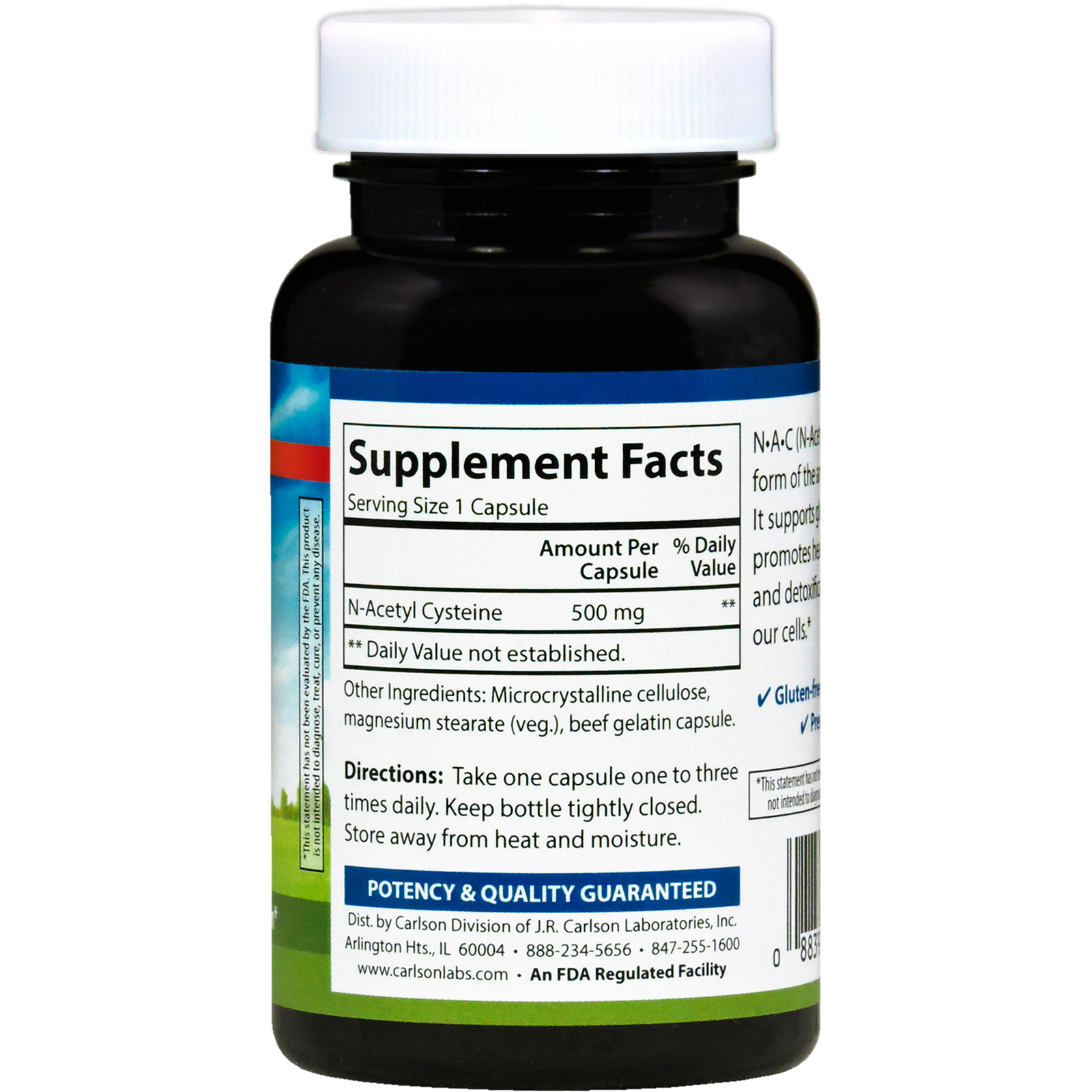 Carlson Labs, N·A·C, 500 mg, 60 Cápsulas - Imagem 2