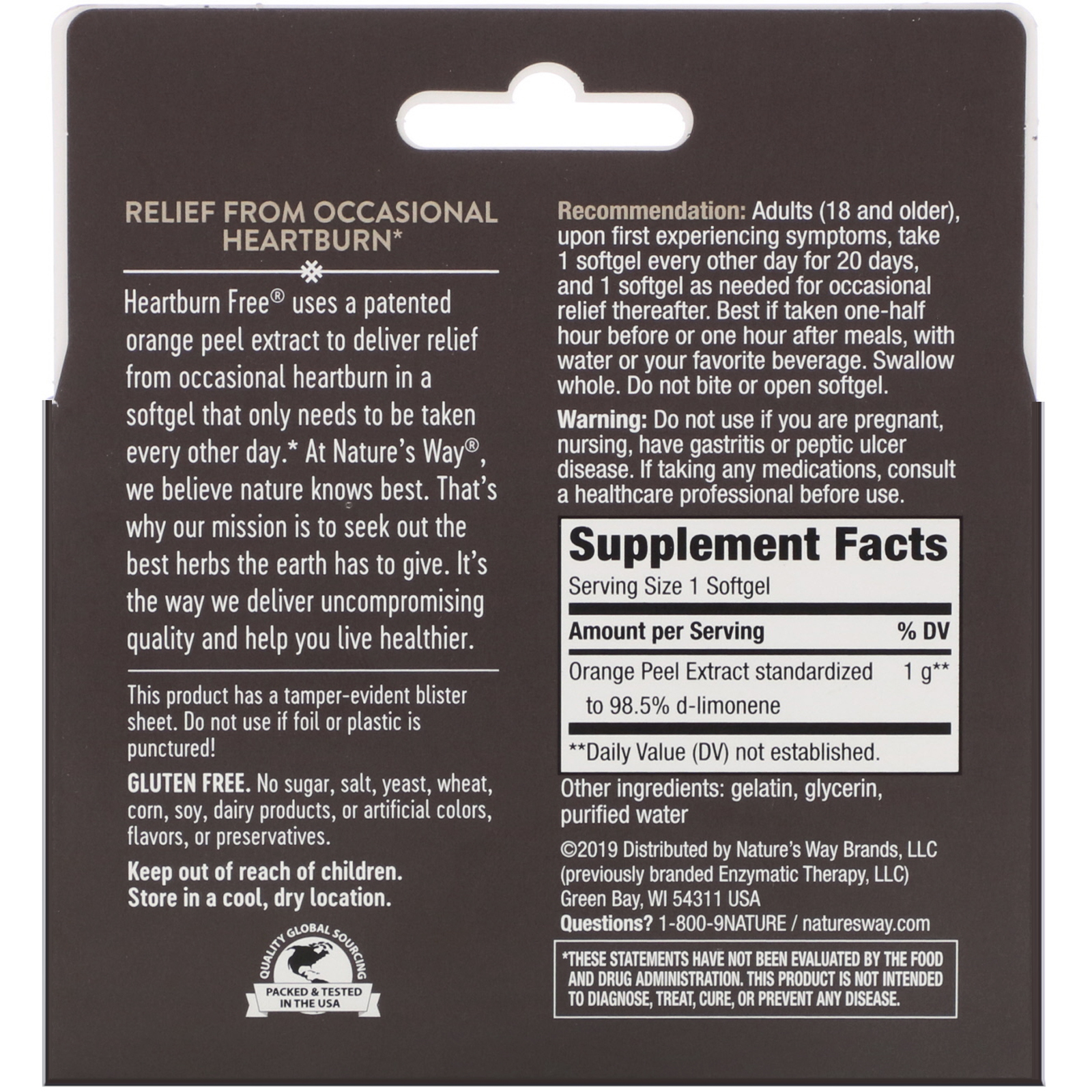 Nature's Way, HEARTBURN FREE!, 1,000 mg, 10 Softgels - Imagem 2