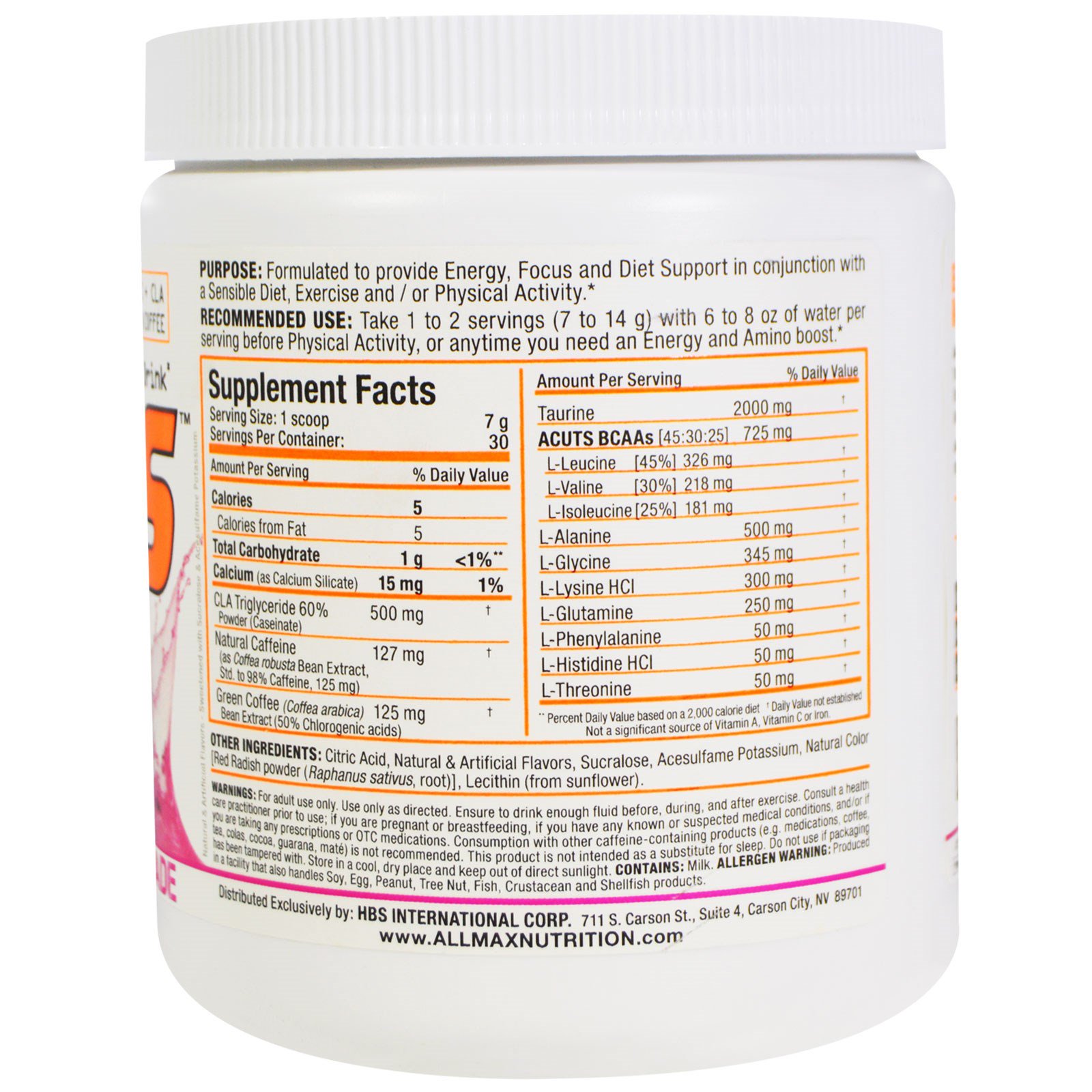 ALLMAX Nutrition, ACUTS, Amino-Charged Energy Drink, Pink Lemonade, 7.4 oz (210 g) - Imagem 2