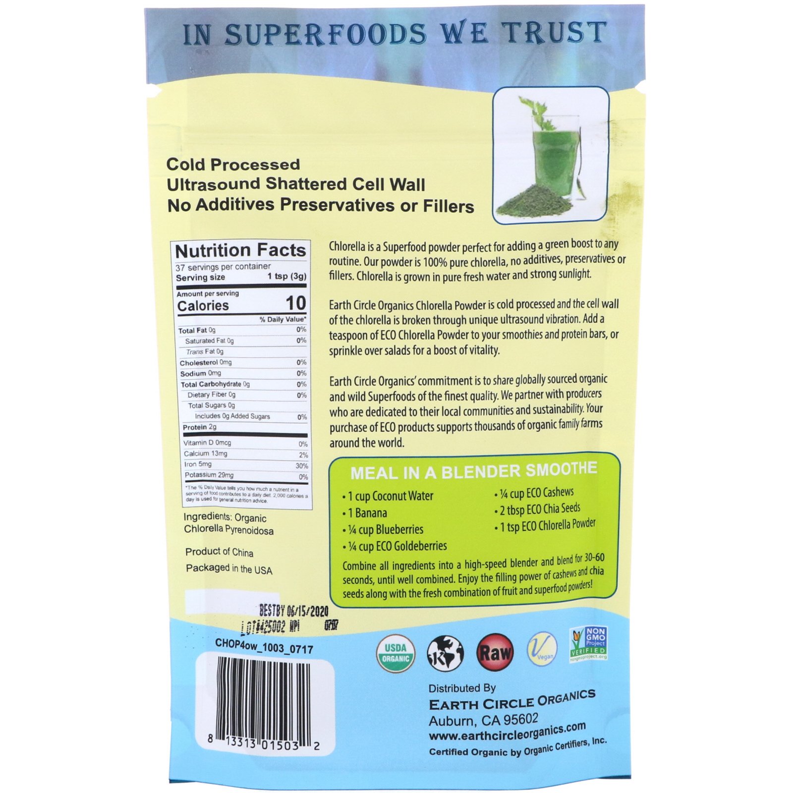Earth Circle Organics, Chlorella Orgânica em Pó, 113,4 g (4 oz) - Imagem 2