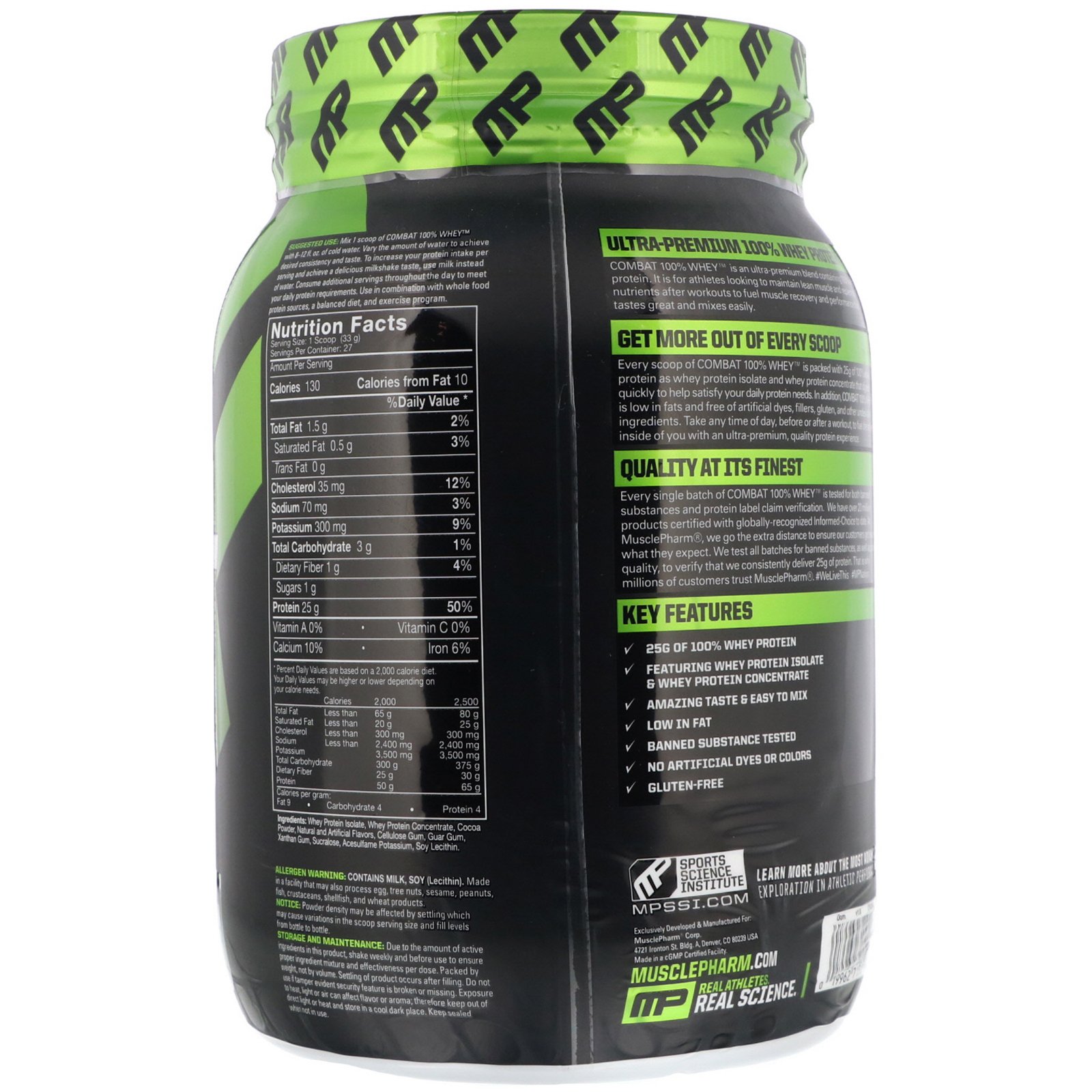MusclePharm, Combat 100% Proteína Whey, Leite com Chocolate, 907 g (2 lbs) - Imagem 2
