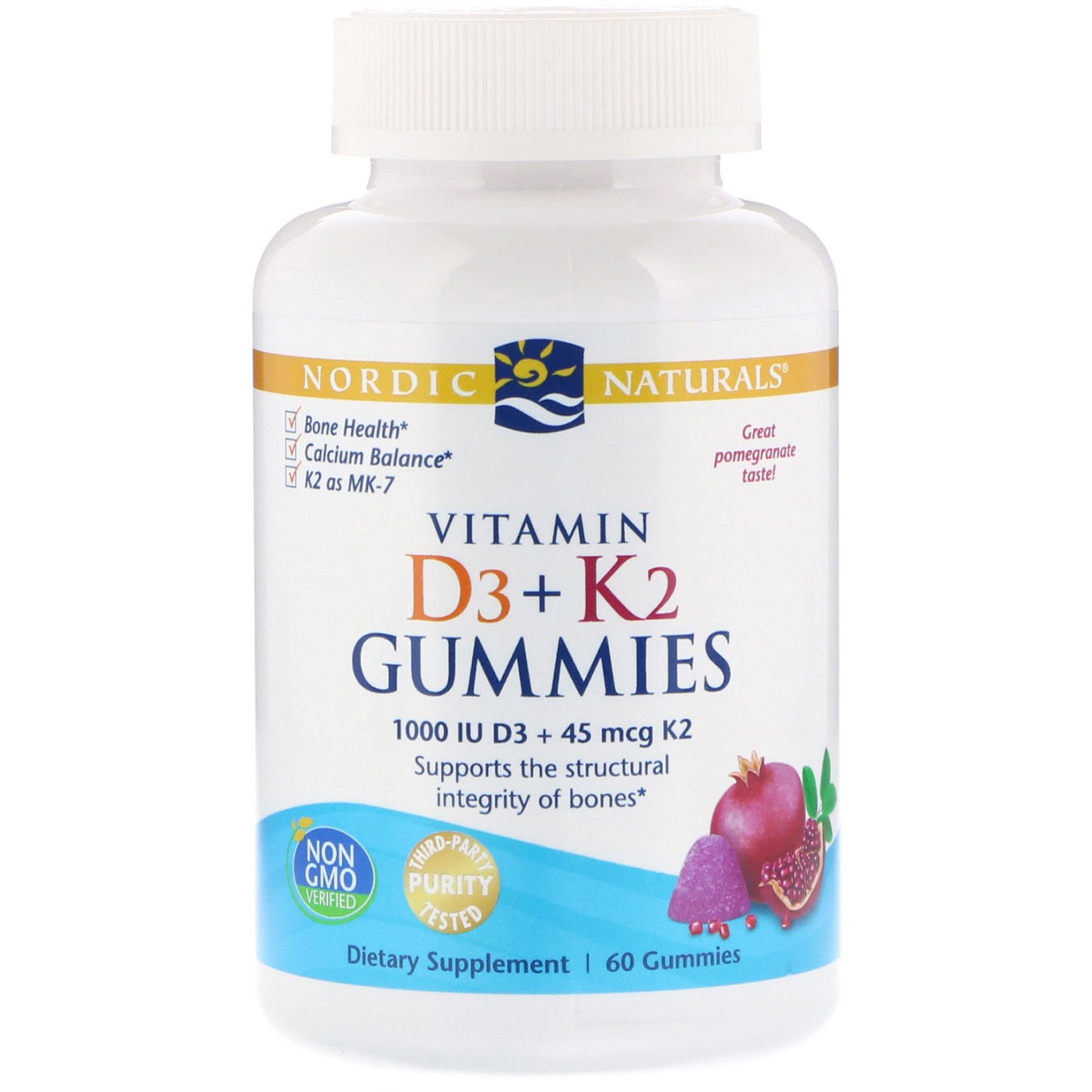 Nordic Naturals, Vitamina D3 + Gomas K2, Romã, 60 Gomas