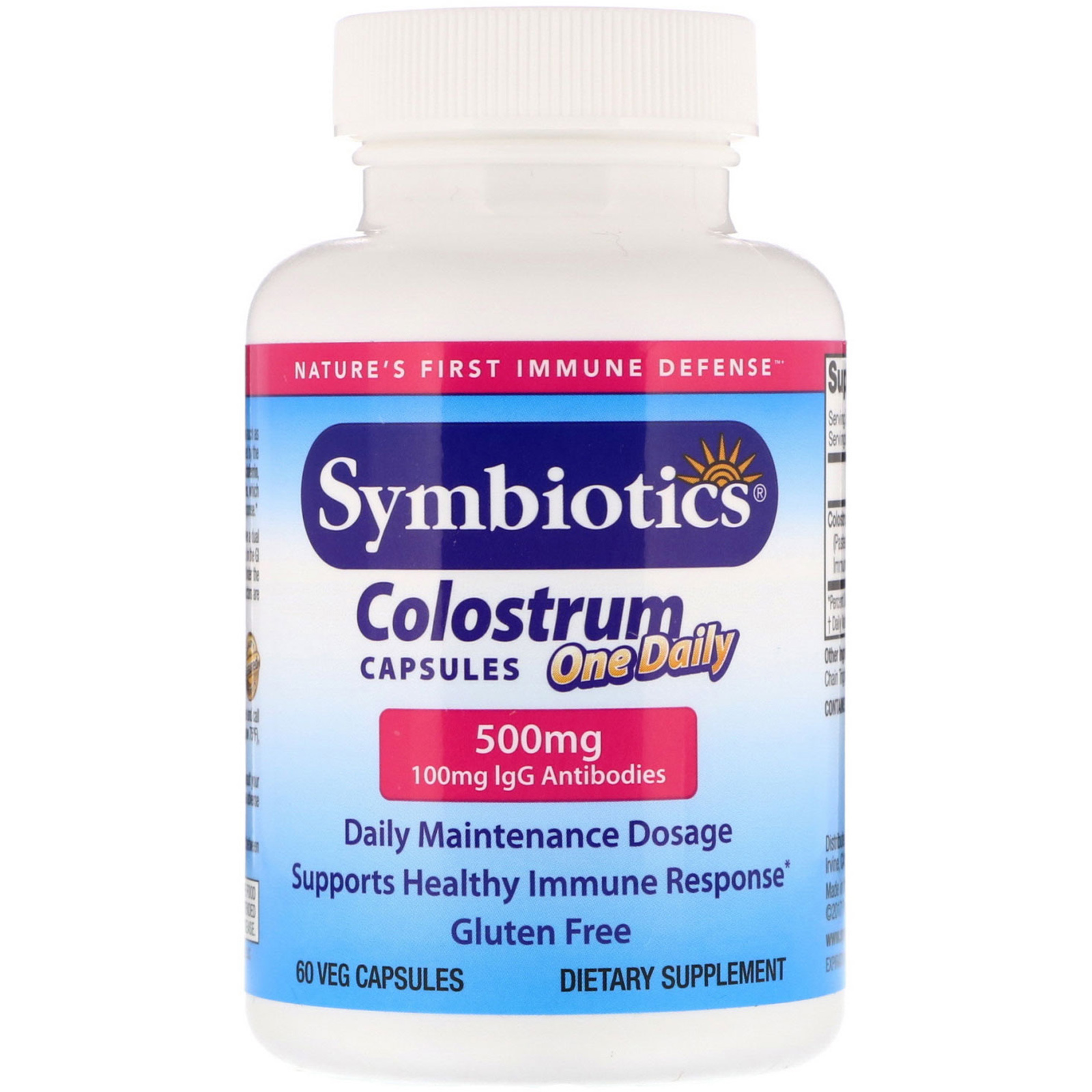 Symbiotics, Colostro, Um por Dia, 500 mg, 60 Cápsulas Vegetais