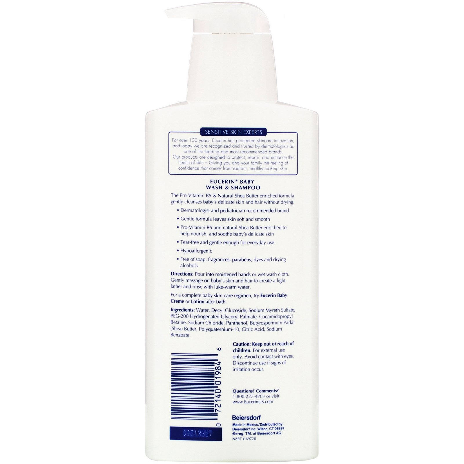 Eucerin, Baby, Loção de Banho e Shampoo, Sem Fragrância, 13,5 fl oz (400 ml) - Imagem 2