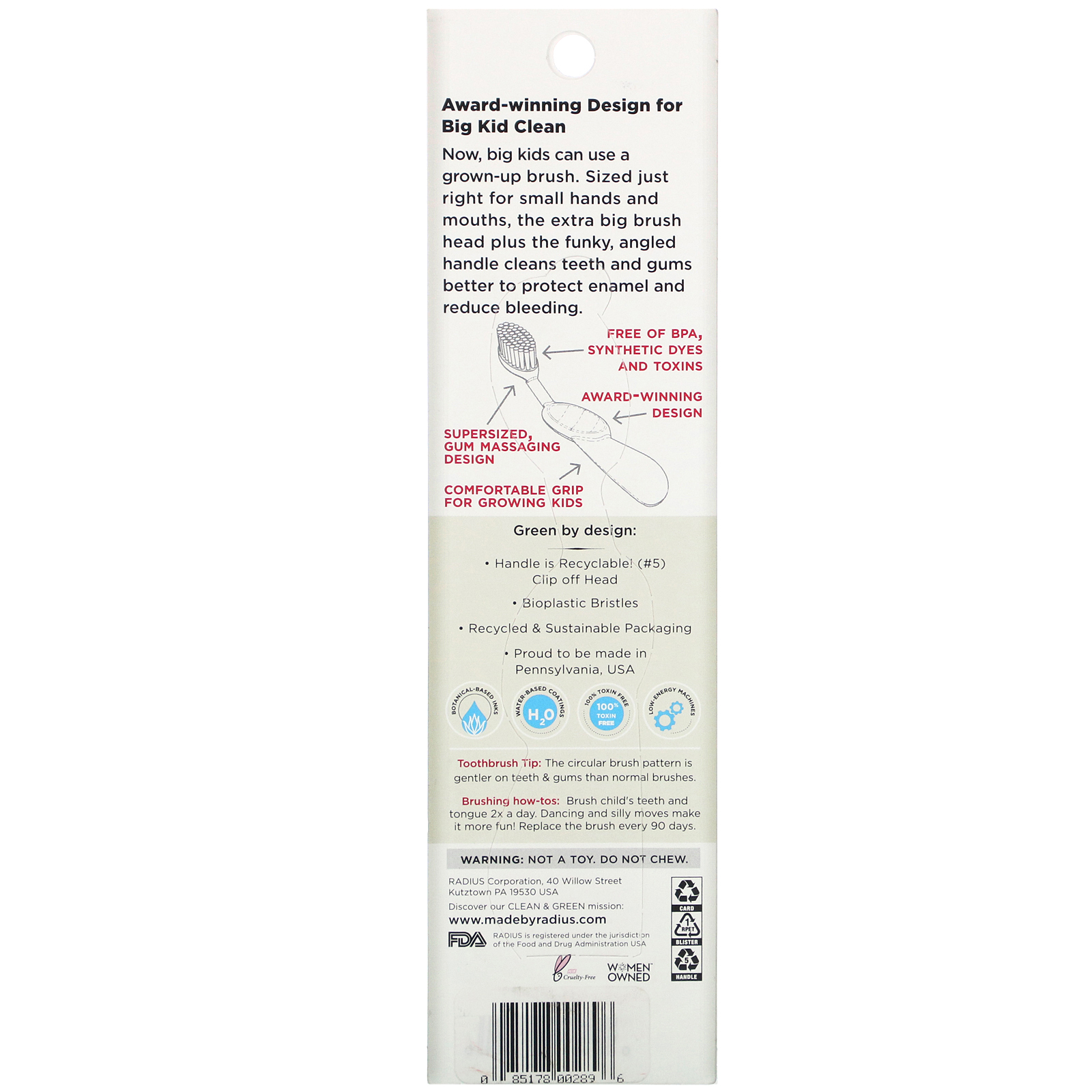 RADIUS, Kids Brush, 6 Years+. Extra Soft, Right Hand, Pink, 1 Toothbrush - Imagem 3