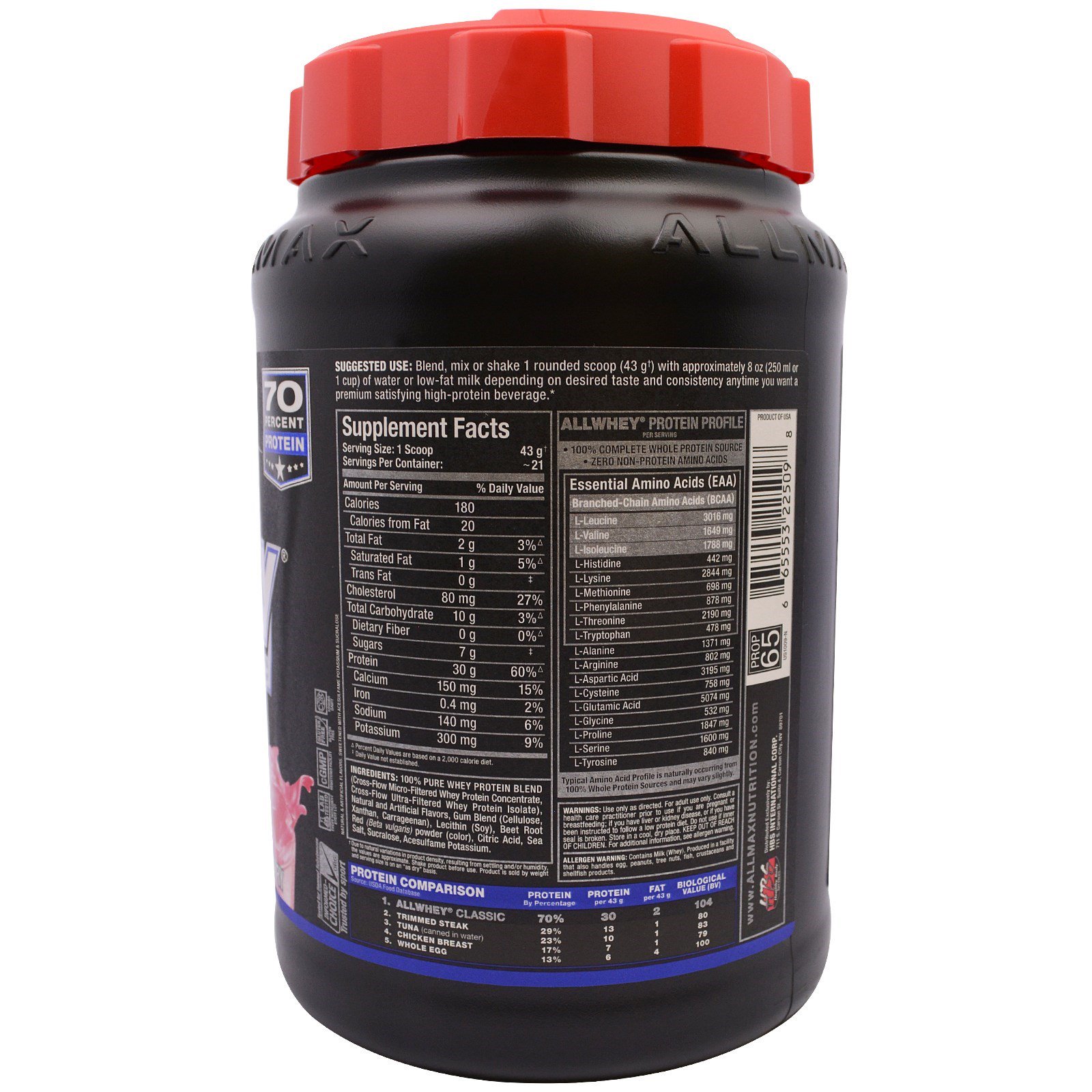 ALLMAX Nutrition, AllWhey Classic, 100% Whey Protein, Morango, 2 lbs (907 g) - Imagem 2