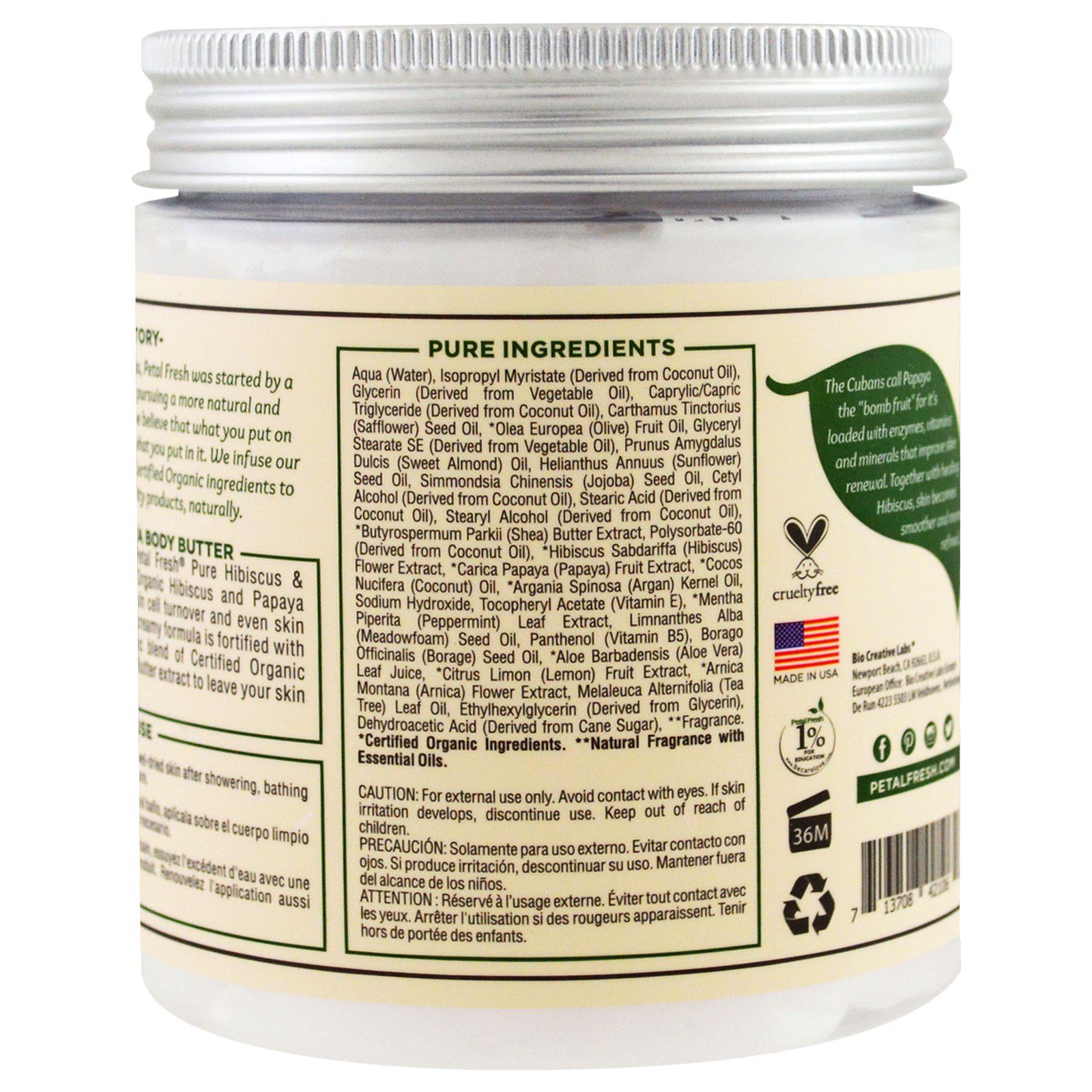 Petal Fresh, Pure, Manteiga Corporal, Tonificante, Hibisco e Mamão, 8 oz (237 ml) - Imagem 2