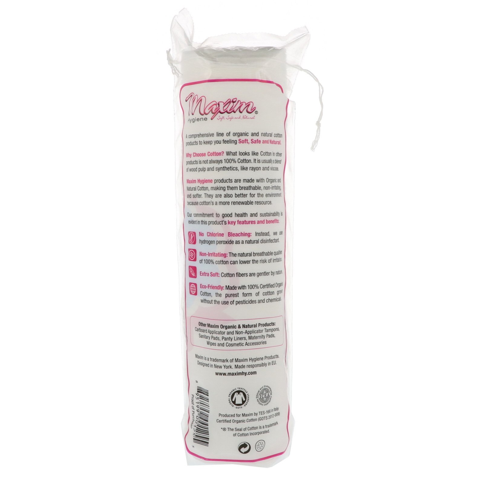 Maxim Hygiene Products, Organic Cotton Rounds, 80 Unidades - Imagem 2