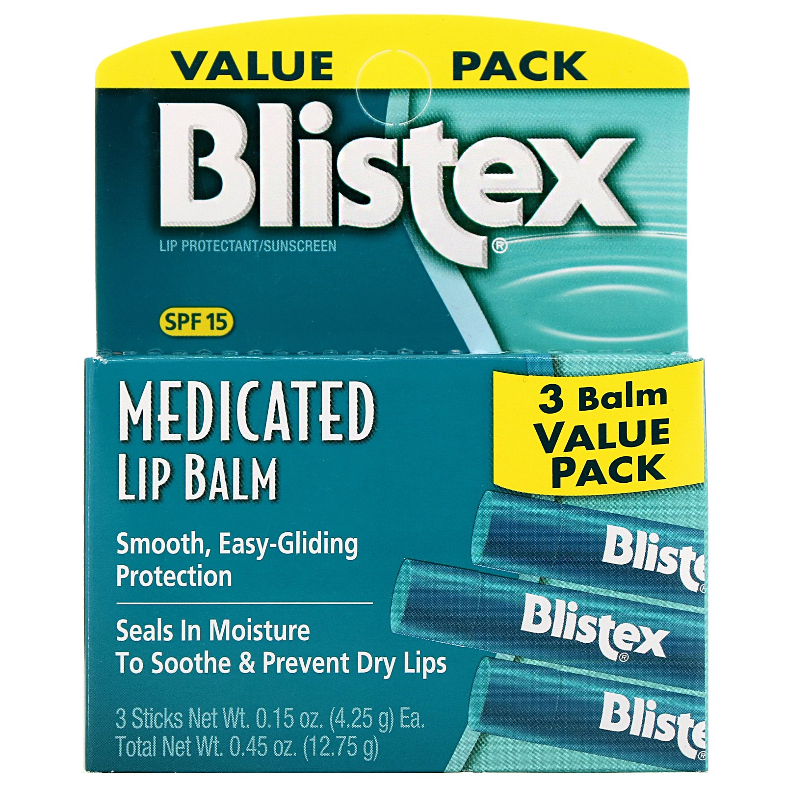 Blistex, Bálsamo Labial Medicamentoso, Protetor Labial/Protetor Solar, FPS 15, Embalagem com 3 Bálsamos, 4,25 g (0,15 oz) Cada - Imagem 2