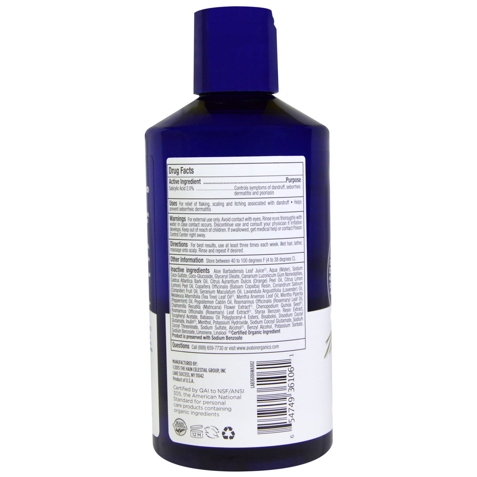 Avalon Organics, Shampoo Anticaspa, Chamomilla Recutita, 14 fl oz (414 ml) - Imagem 2
