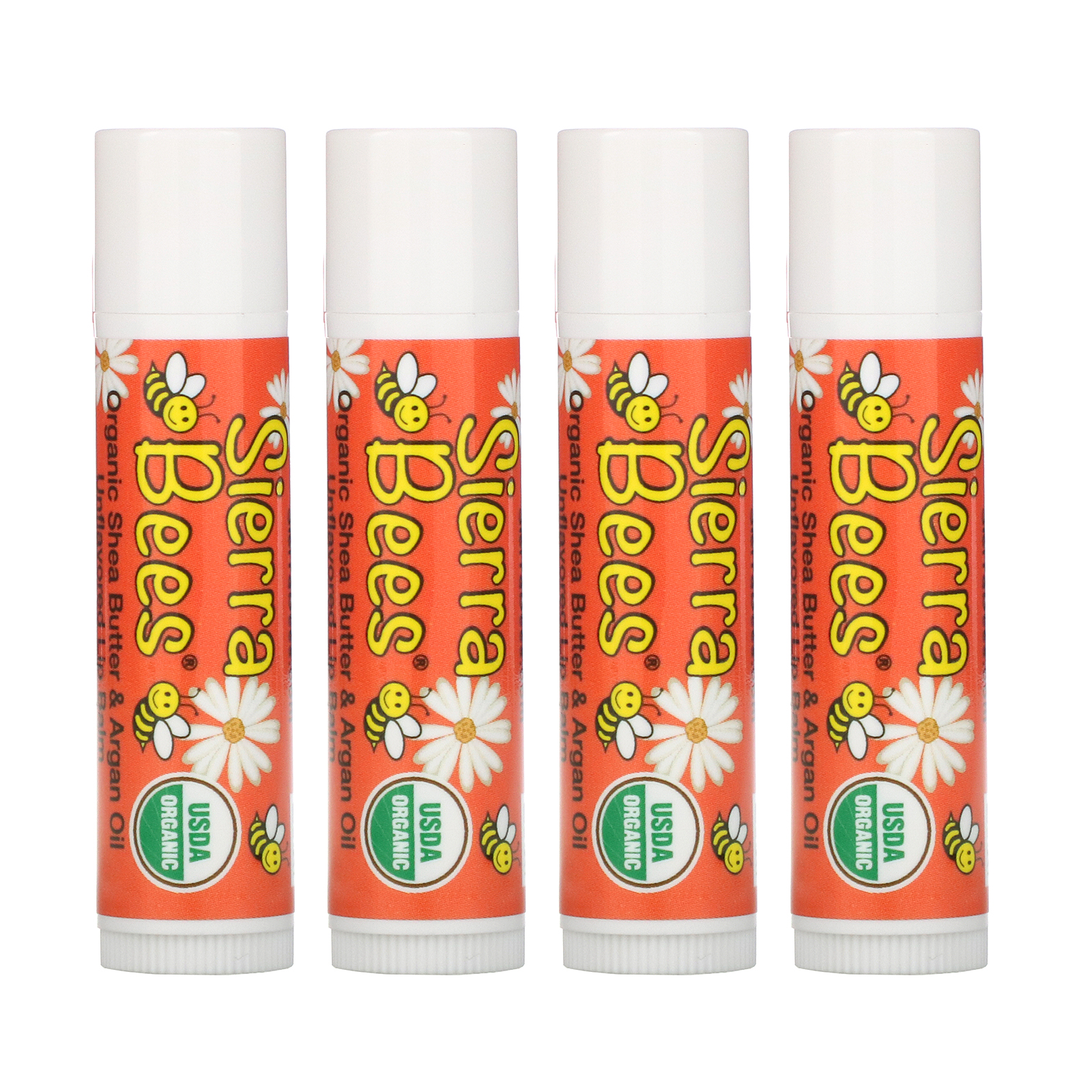 Sierra Bees, Bálsamos Labiais Ôrganicos, Manteiga de Karité e Óleo de Argan, 4 Embalagens, 0,15 oz (4,25 g) Cada