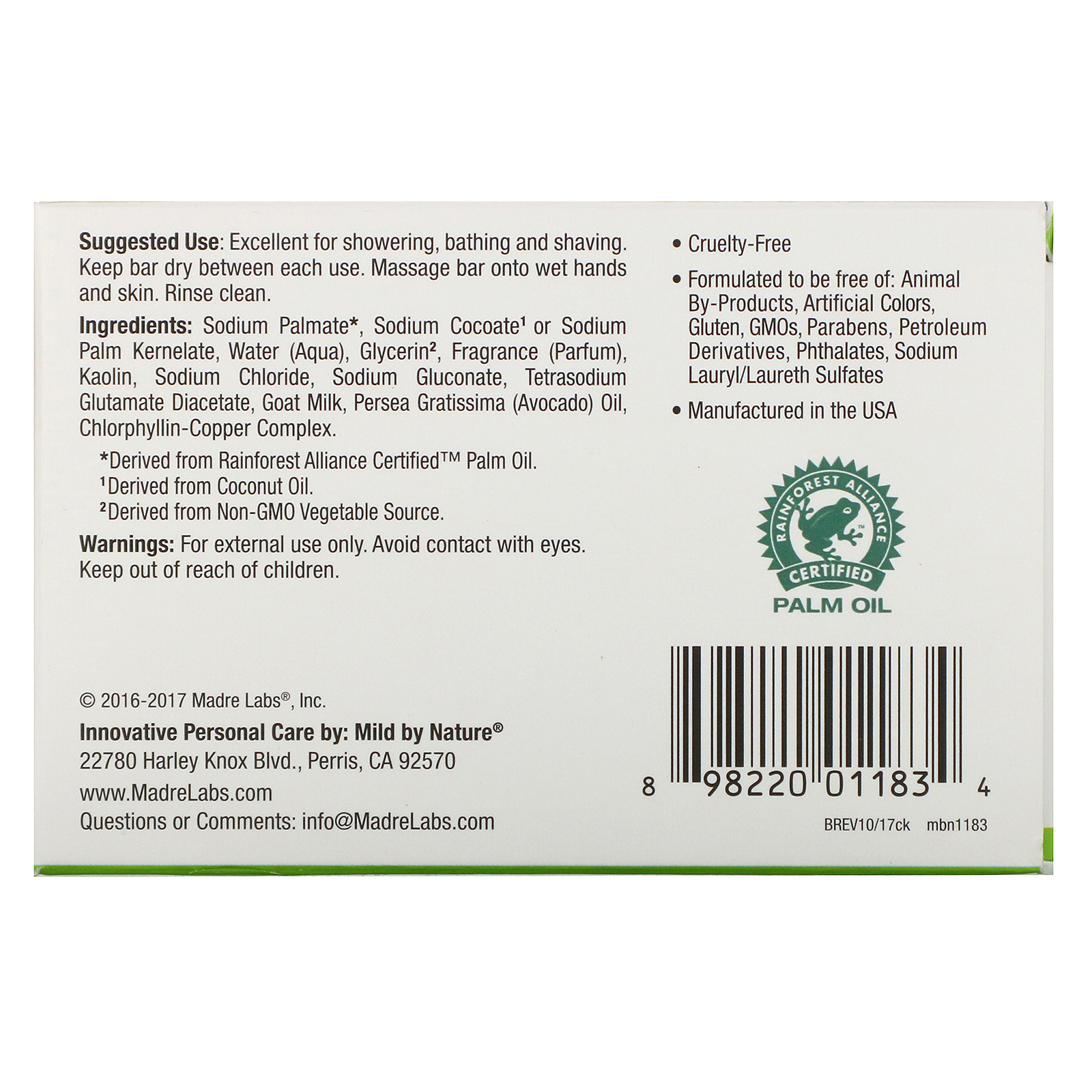 Mild By Nature, Sabonete em Barra Calmante, Pepino e Couve, 5 oz (141 g) - Imagem 2