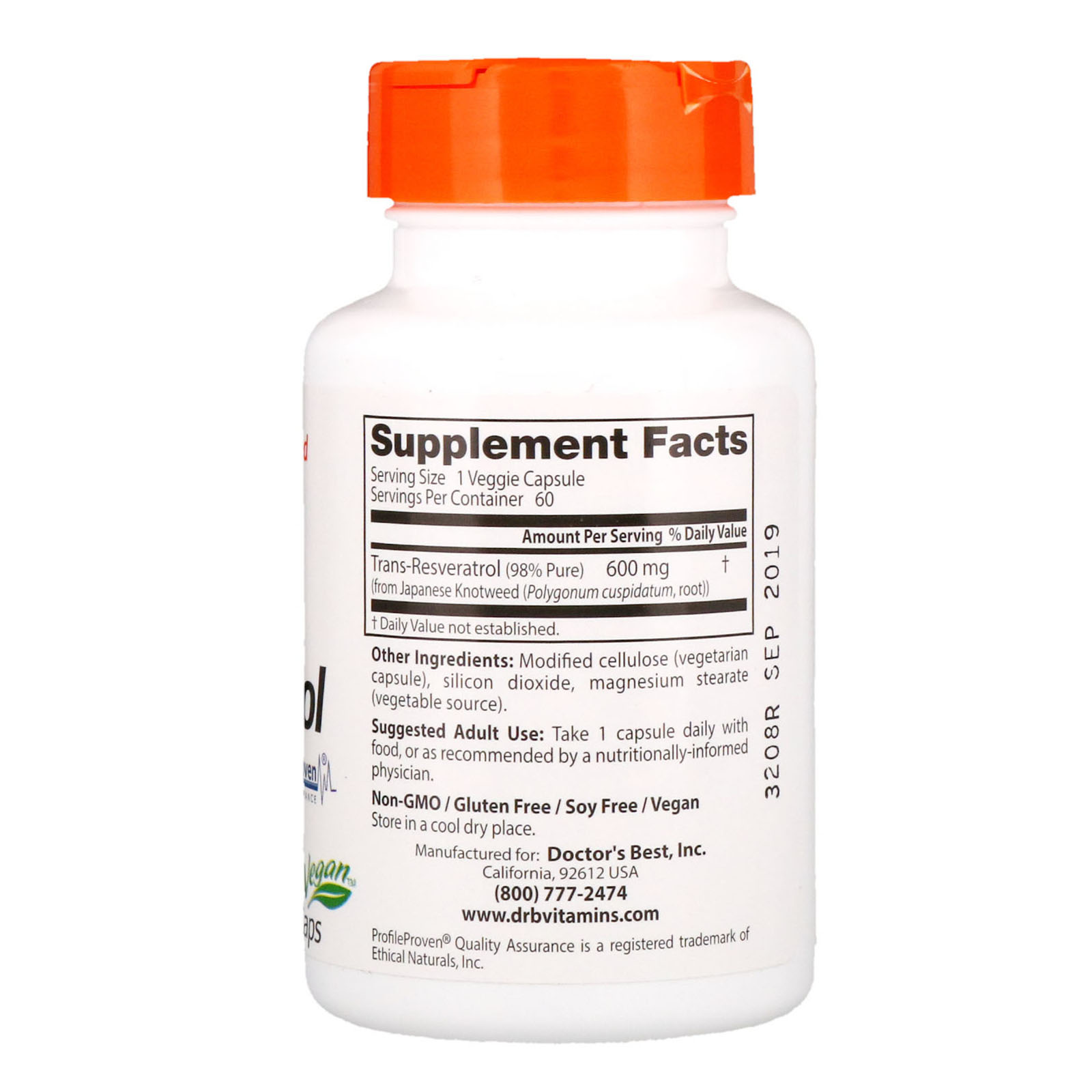 Doctor's Best, Trans-Resveratrol de Alta Potência, 600 mg, 60 Cápsulas Vegetais - Imagem 2