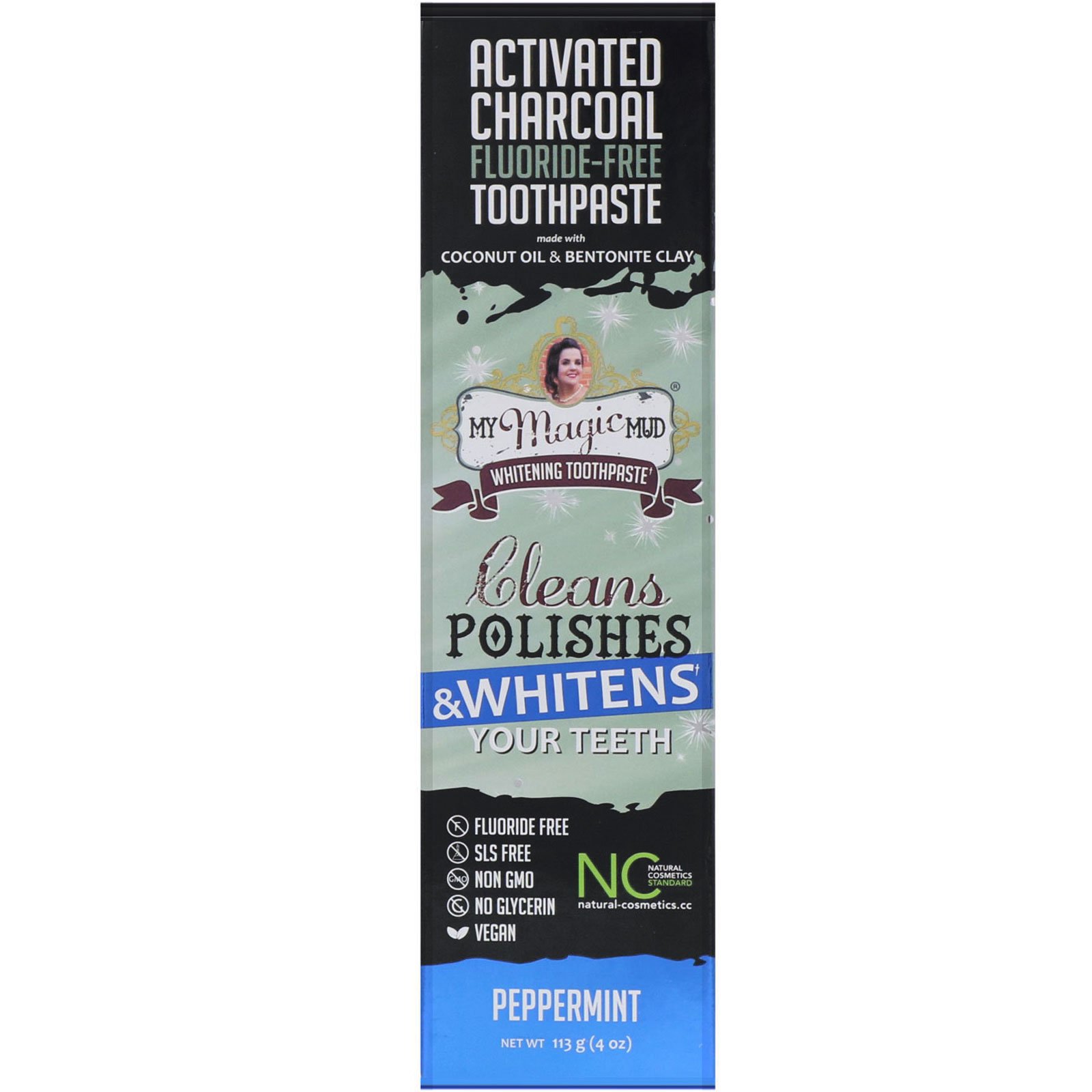 My Magic Mud, Carvão Ativado, Sem Flúor, Creme Dental Clareador, Hortelã-Pimenta, 113 g (4 oz)