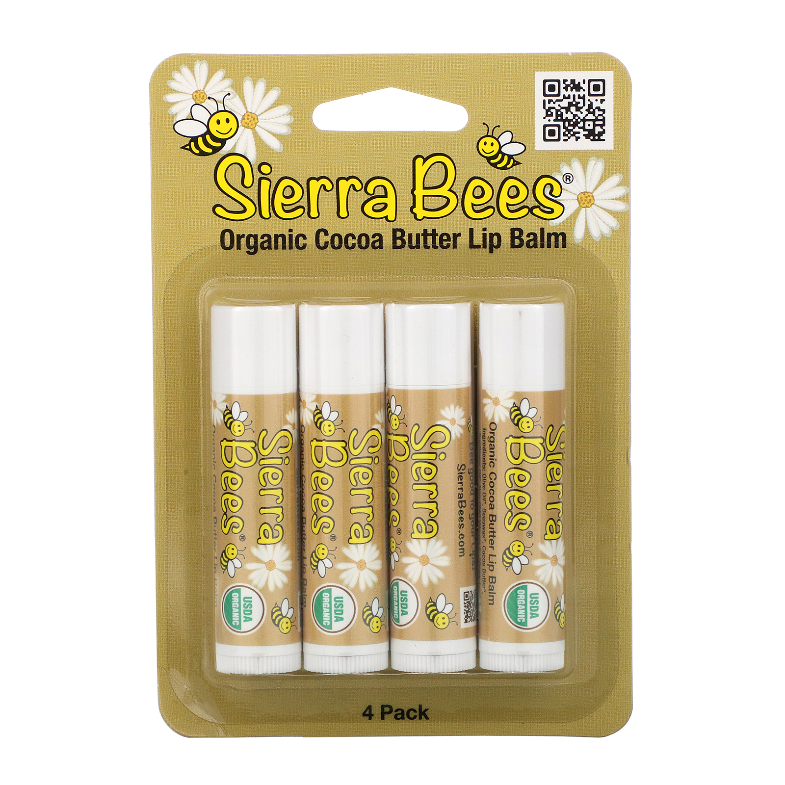 Sierra Bees, Bálsamos Labiais Ôrganicos, Manteiga de Cacau, 4 Embalagens, 0,15 oz (4,25 g) Cada - Imagem 2