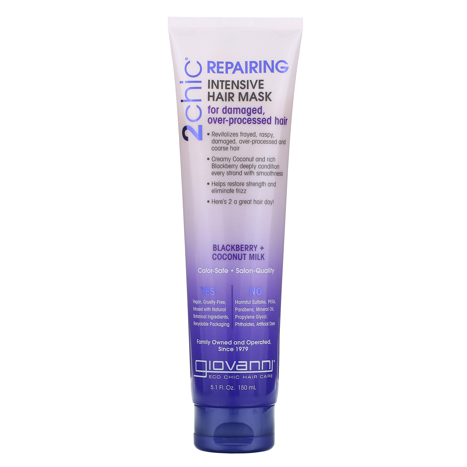 Giovanni, 2chic, Reparação, Máscara Capilar Intensiva, Amora e Leite de Coco, frasco de 5,1 oz (150 ml)