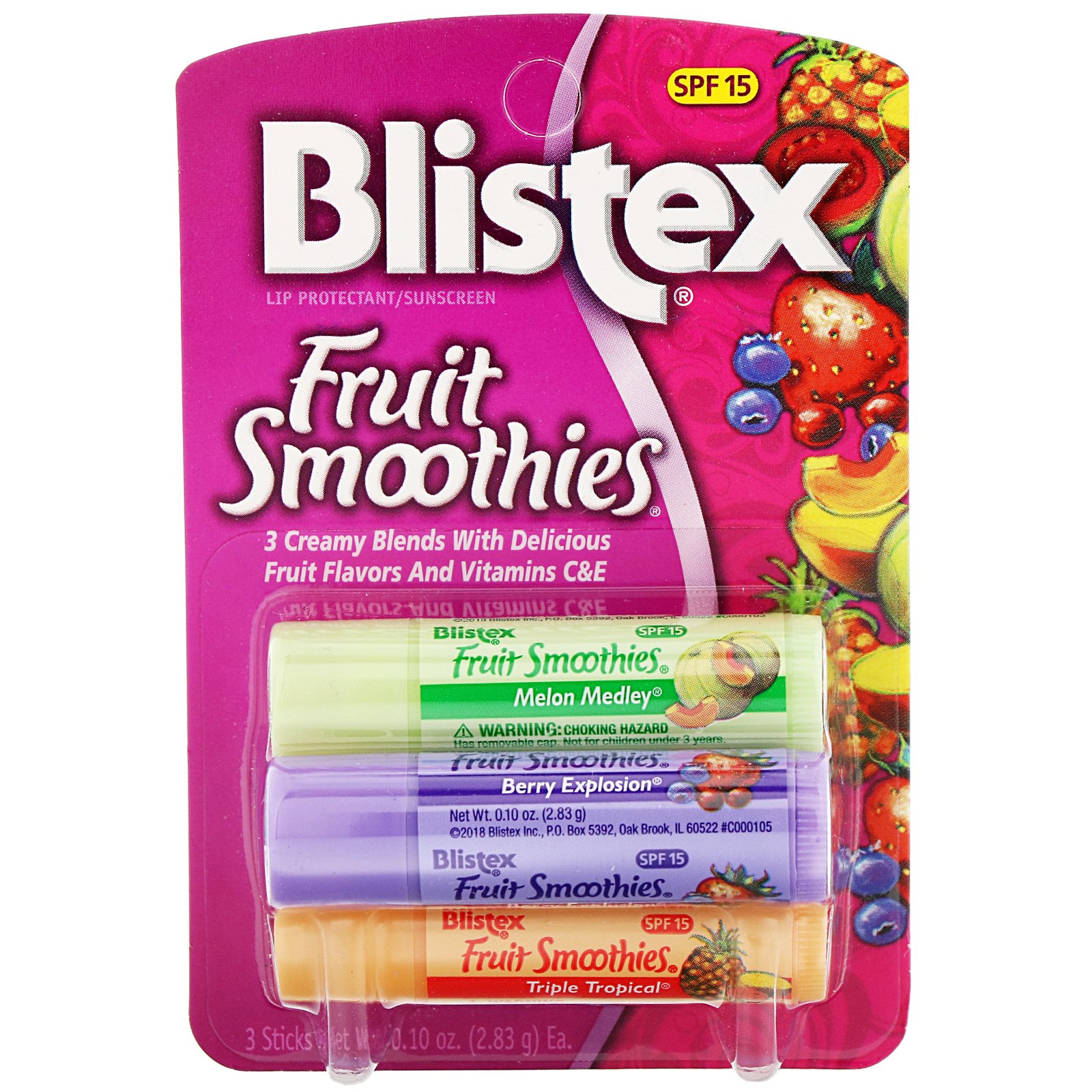 Blistex, Lip Protectant/Sunscreen, SPF 15, Fruit Smoothies, 3 Sticks, .10 oz (2.83 g) Each - Imagem 2