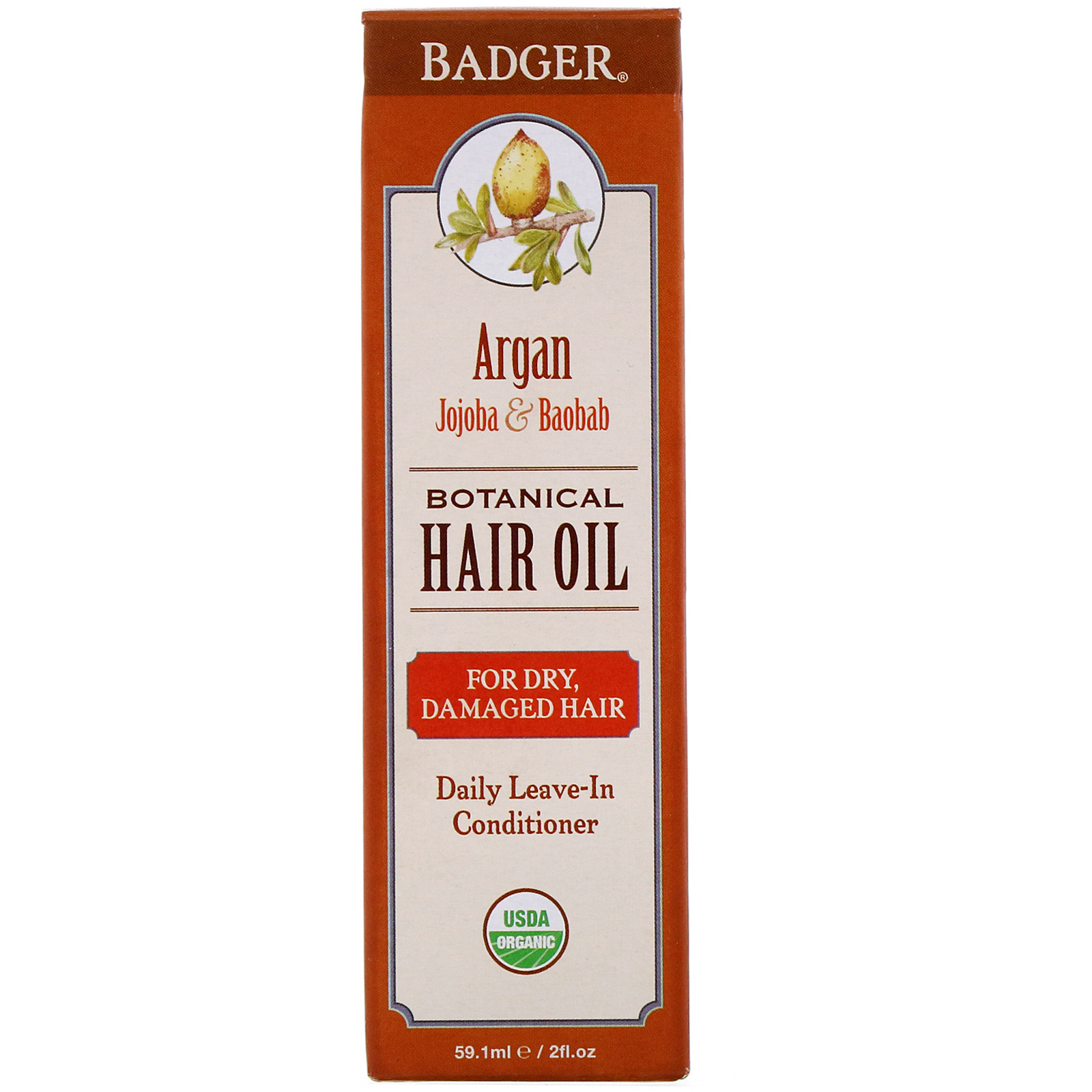 Badger Company, Organic, Botanical Hair Oil, Argan Jojoba & Baobab, 2 fl oz (59.1 ml)